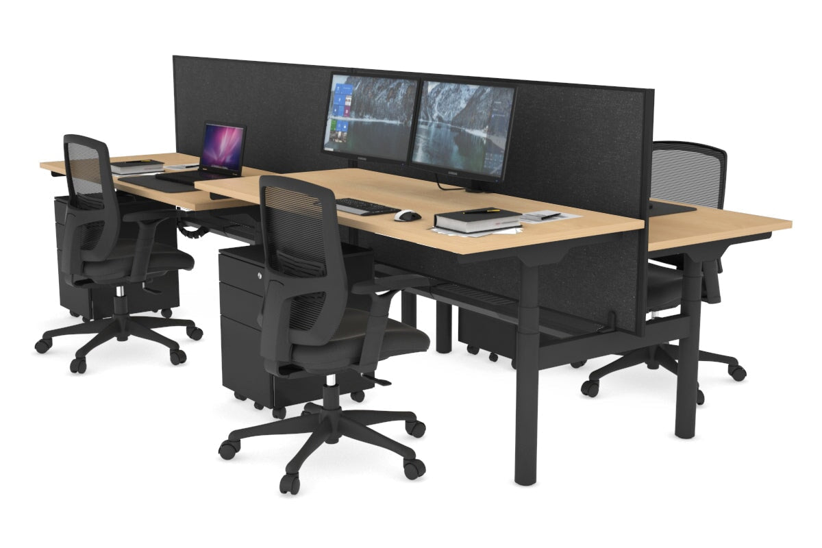 Flexi Premium Height Adjustable 4-Person H Bench Workstation - Black Frame [1600L x 700W] - Ideal for Office, Coworking Space & Home Office Setup