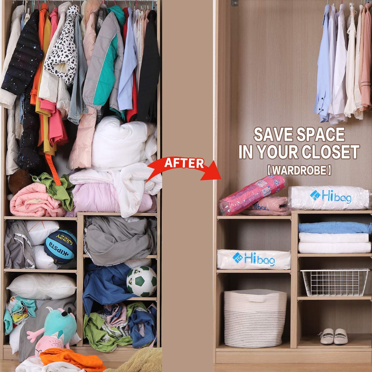 8 Large Vacuum Storage Space Saver Bags with Hand Pump | Compact Home Organization & Travel Packing Solution | Perfect for Clothes, Blankets & Seasonal Items