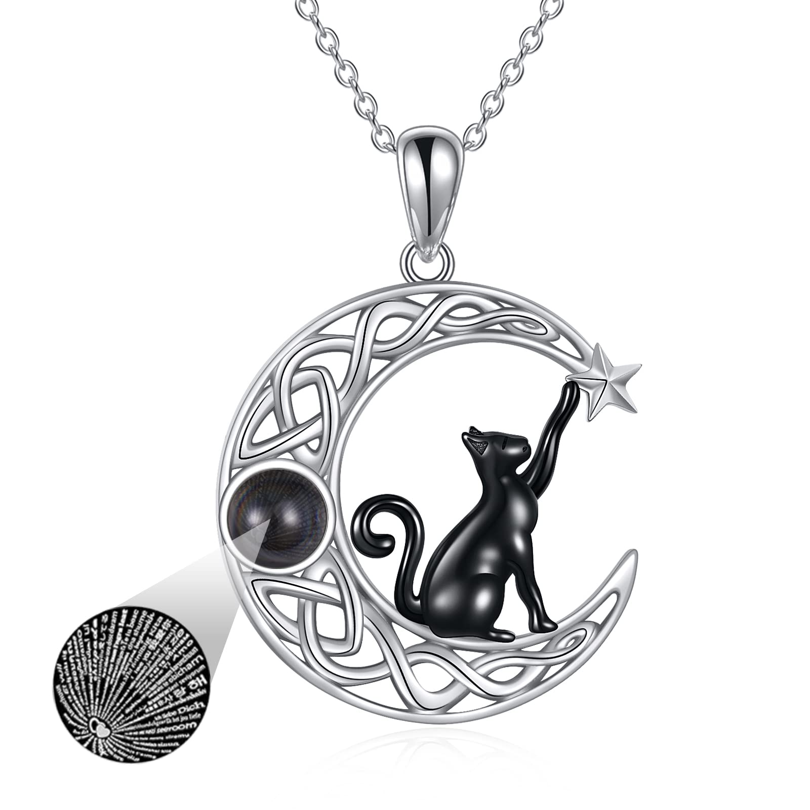 VONALA 925 Sterling Silver Black Cat Necklace with Moon Pendant - Elegant Jewelry Gift for Women & Teen Girls | Birthday, Christmas, Valentine's Day Present | Perfect for Casual Wear, Date Night & Special Occasions