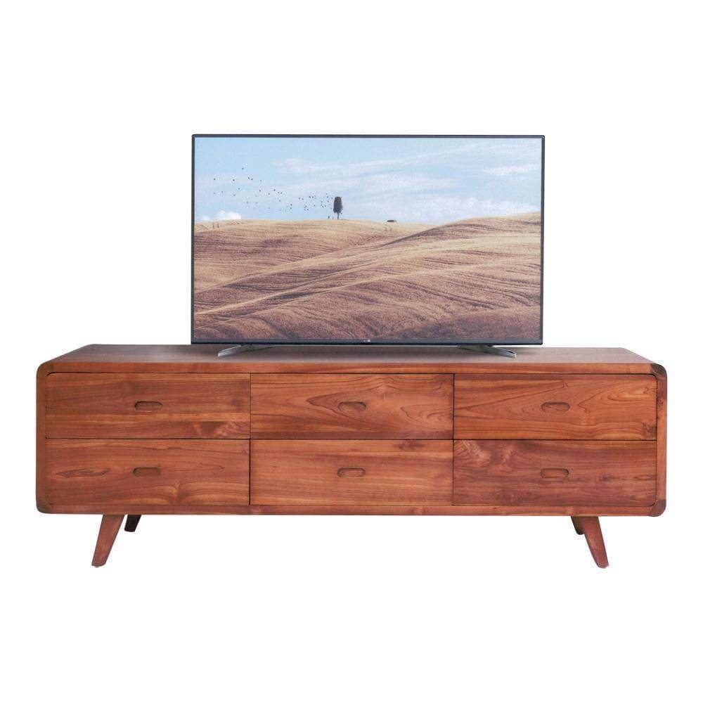 Lucine 180cm Teak Wood TV Stand - Modern Solid Wood Entertainment Center for Living Room, Bedroom, Home Theater Setup