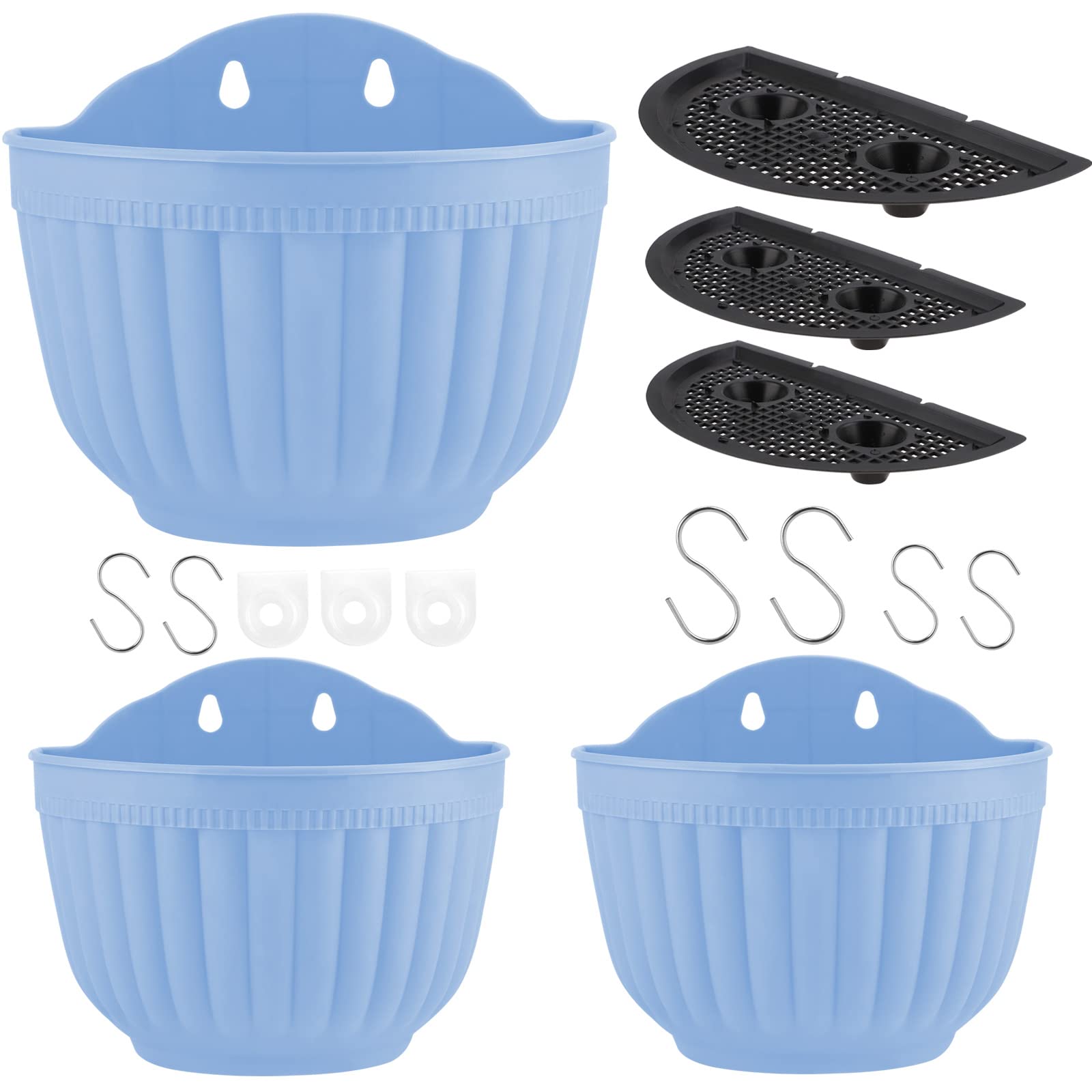 3 Pack Hanging Planters for Indoor Outdoor Use - Plastic Wall Mount Flower Pots with Hooks for Patio, Garden, Balcony Decor | Perfect for Herbs, Flowers, Small Plants | Ideal for Home, Apartment, Office & Gift Giving
