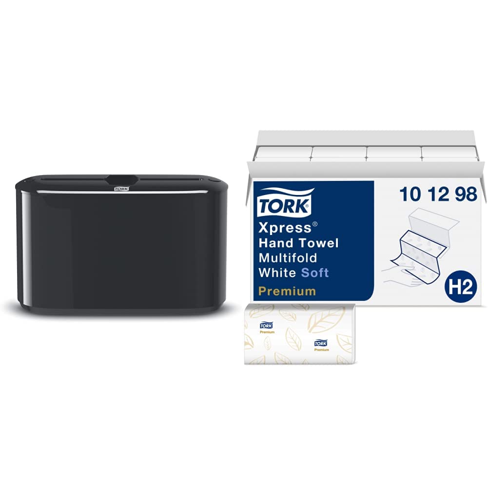 Tork Xpress Paper Towel Dispenser & Extra Soft Multifold Hand Towels - White with Blue Leaf Print | Commercial & Home Kitchen Use | High-Capacity & Hygienic Solution for Restaurants, Offices & Bathrooms