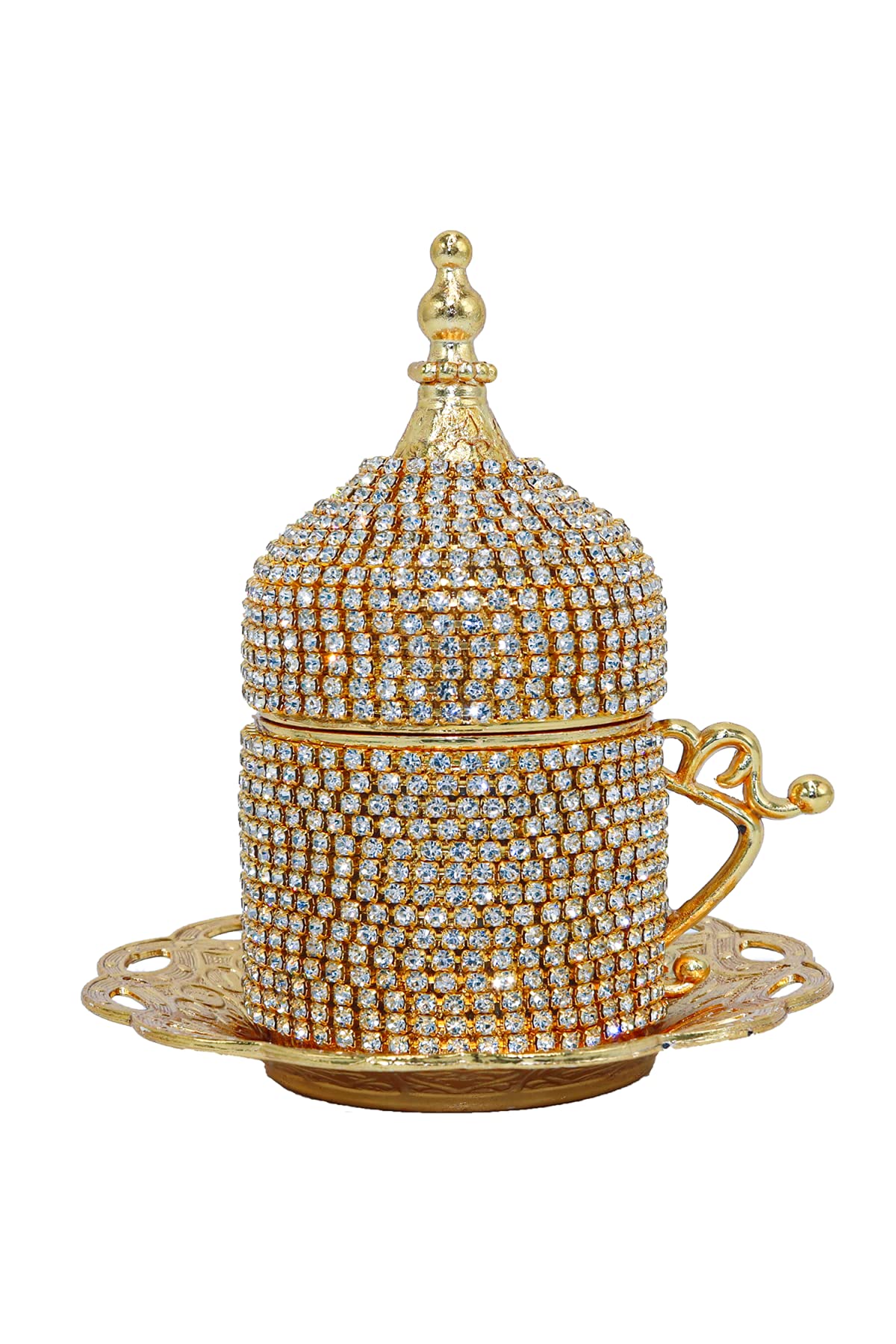 BADANG Turkish Espresso Coffee Cups Set of 6 - Crystal Gold Ottoman Style Arabic Greek Coffee Cups with Teapot & Ewer - Perfect for Traditional Coffee Ceremonies, Home Decor & Gift Giving