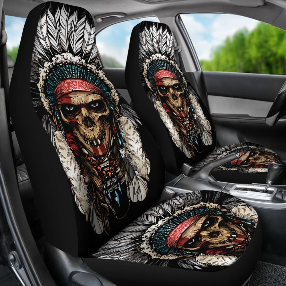 2 Pcs Gothic Skull Car Seat Covers - Universal Fit for Cars, Trucks & SUVs - Black PU Leather with Skull Design - Perfect for Halloween, Gothic Style & Car Enthusiasts