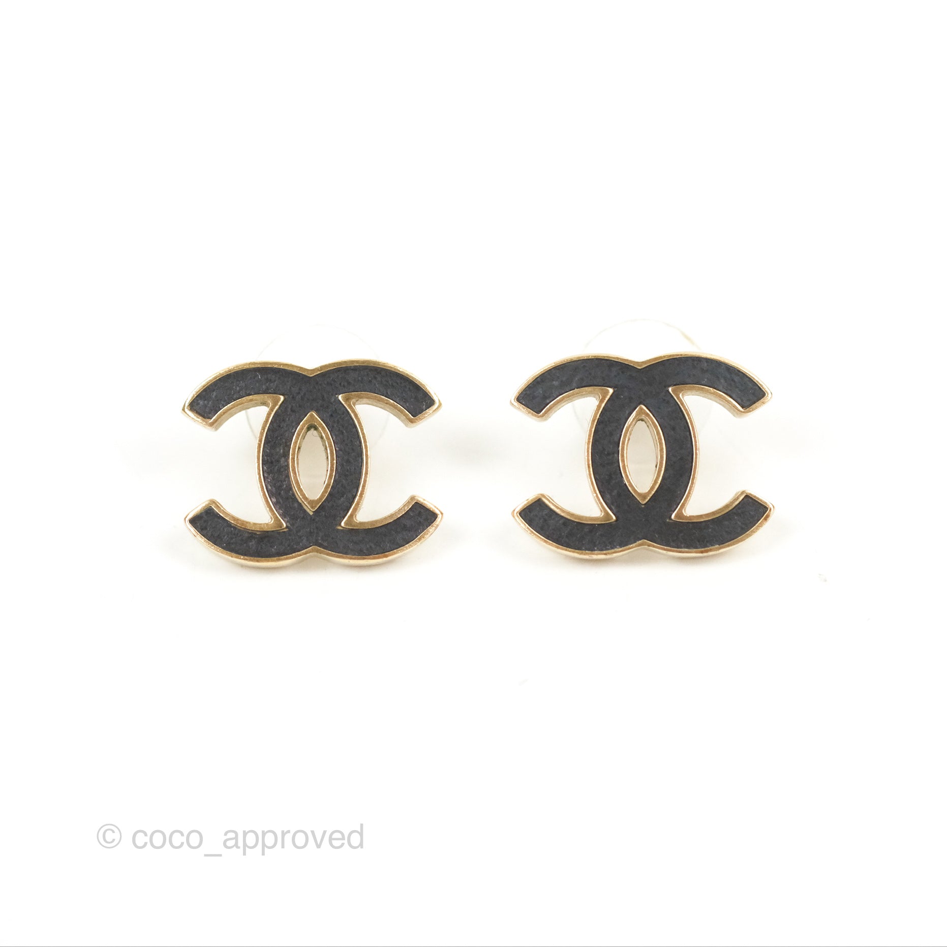 Chanel CC Black Leather Earrings with Matte Gold Tone - 12P Luxury Fashion Jewelry for Women, Perfect for Parties, Weddings & Special Occasions