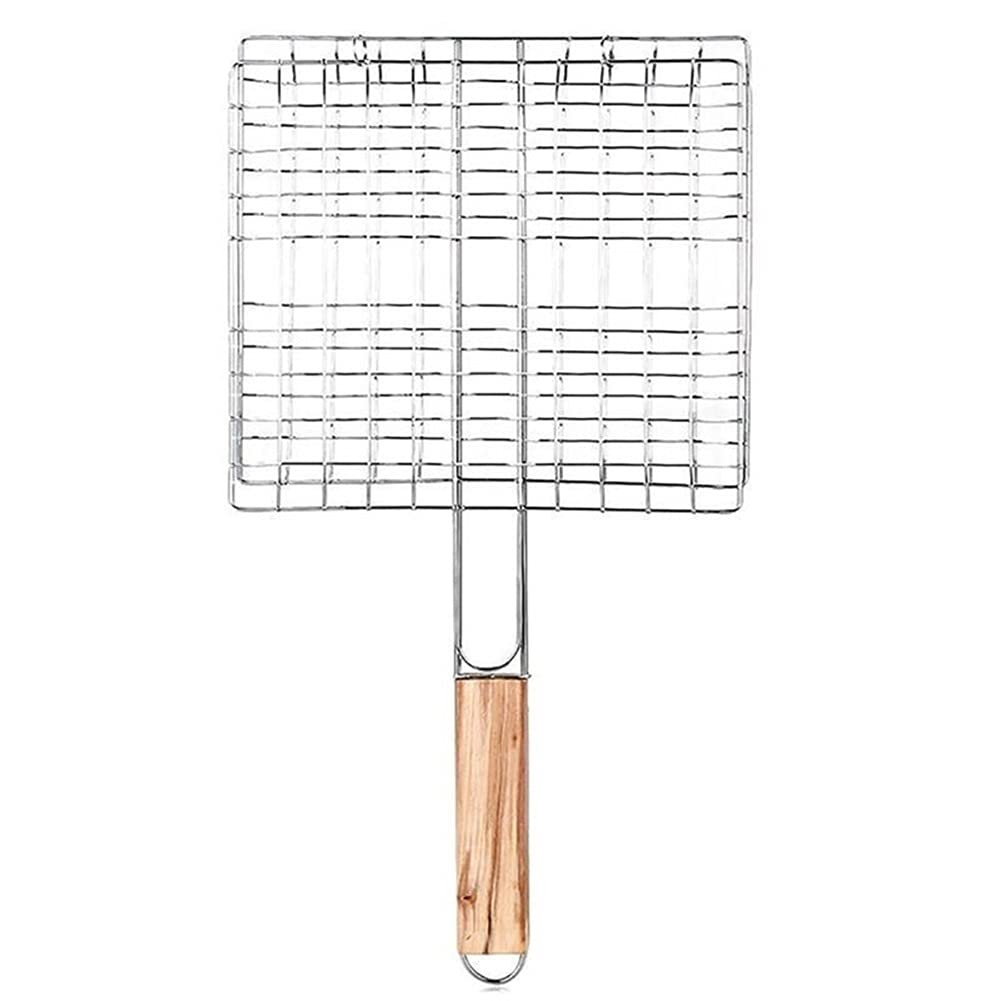 Durable Iron Wire BBQ Grilling Tongs with Wooden Handle - Perfect for Cooking, Serving Meat, Fish & Vegetables - Ideal for Barbecue, Camping & Outdoor Dining