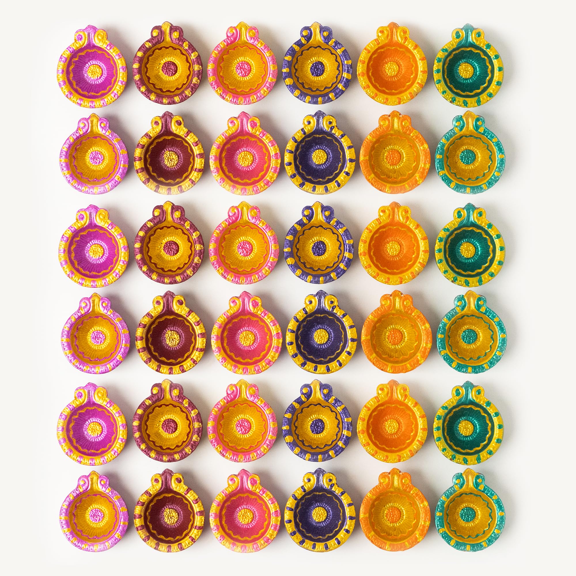 36 Pack Handmade Clay Diya with Wicks - Traditional Indian Earthen Lamps for Diwali, Navratri & Dussehra Decorations - Perfect for Home Puja, Festival Gifts & Wedding Decor