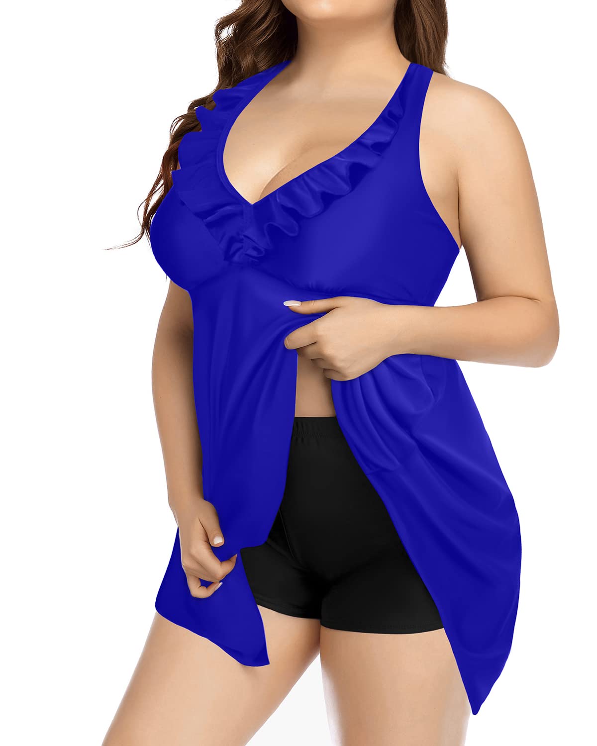 **Aqua Eve Plus Size Two Piece Swim Dress - Flowy Halter Tankini Top with Tummy Control & Shorts - Perfect for Beach, Pool & Vacation**