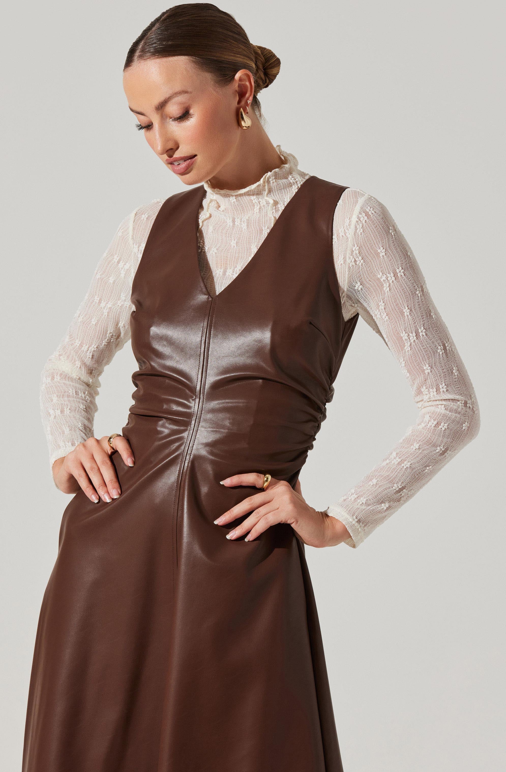 Omaira Faux Leather Midi Dress for Women - Stylish Vegan Leather Party Dress for Night Out, Date Night & Special Occasions