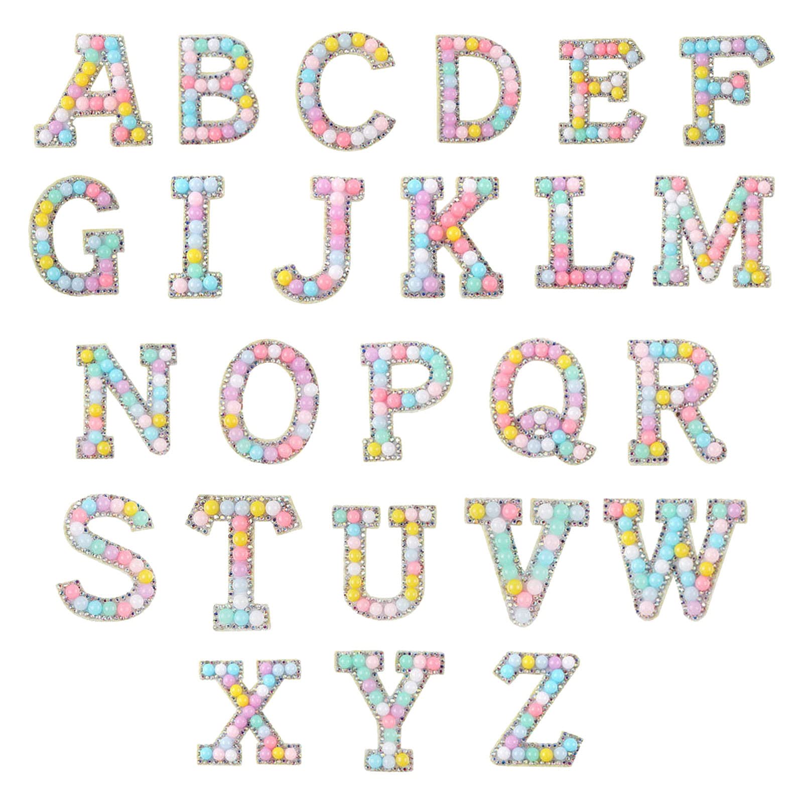 Shiny Rhinestone Letter Patches - Colorful DIY Applique Stickers for Clothing, Costumes & Photography (Set of Imitation Pearl Letters) - Perfect for Baby Outfits, Party Decor & Craft Projects
