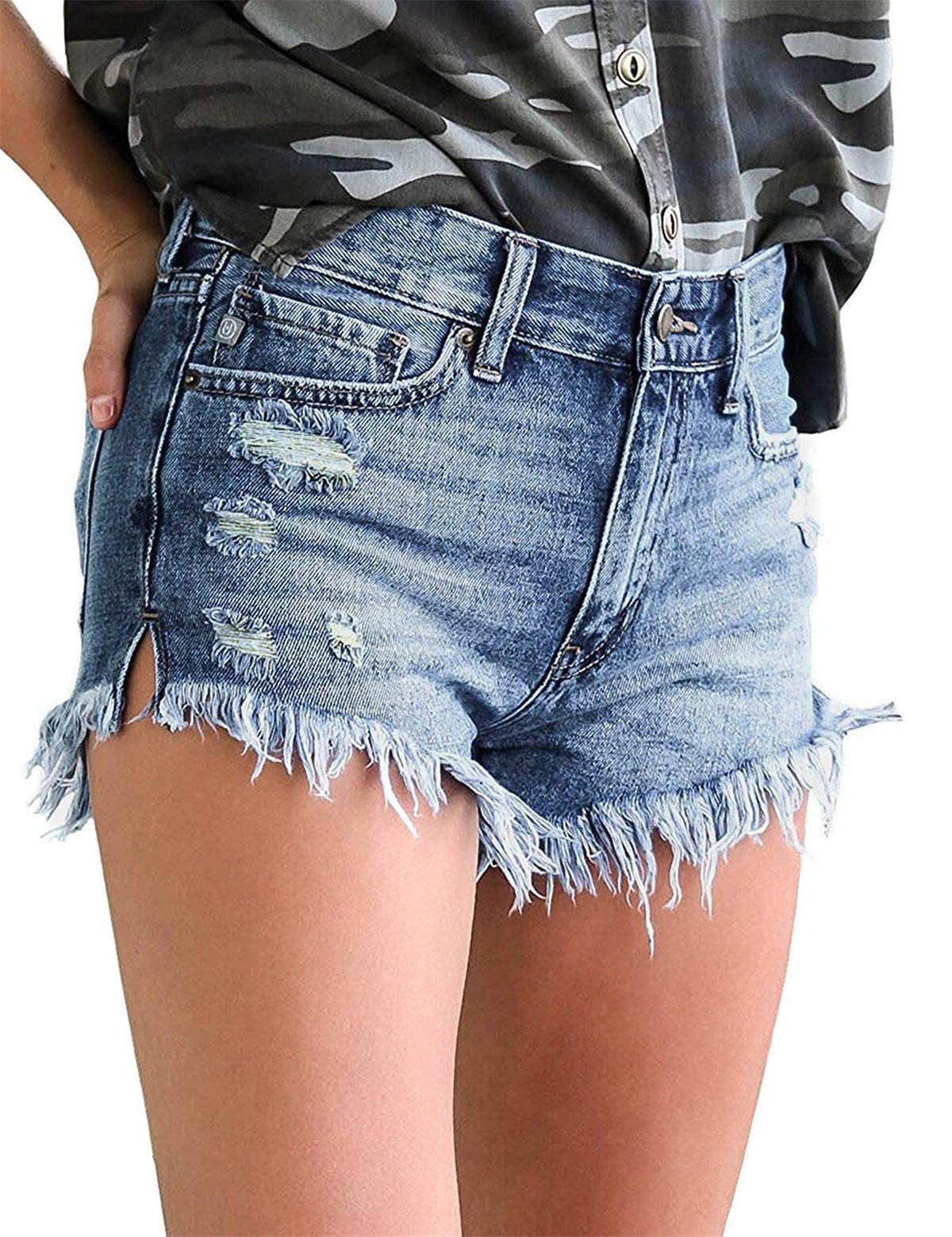 MODARANI Women's Distressed Ripped Denim Shorts - High Waisted Cut Off Jean Shorts for Summer | Perfect for Beach, Music Festivals & Casual Outings