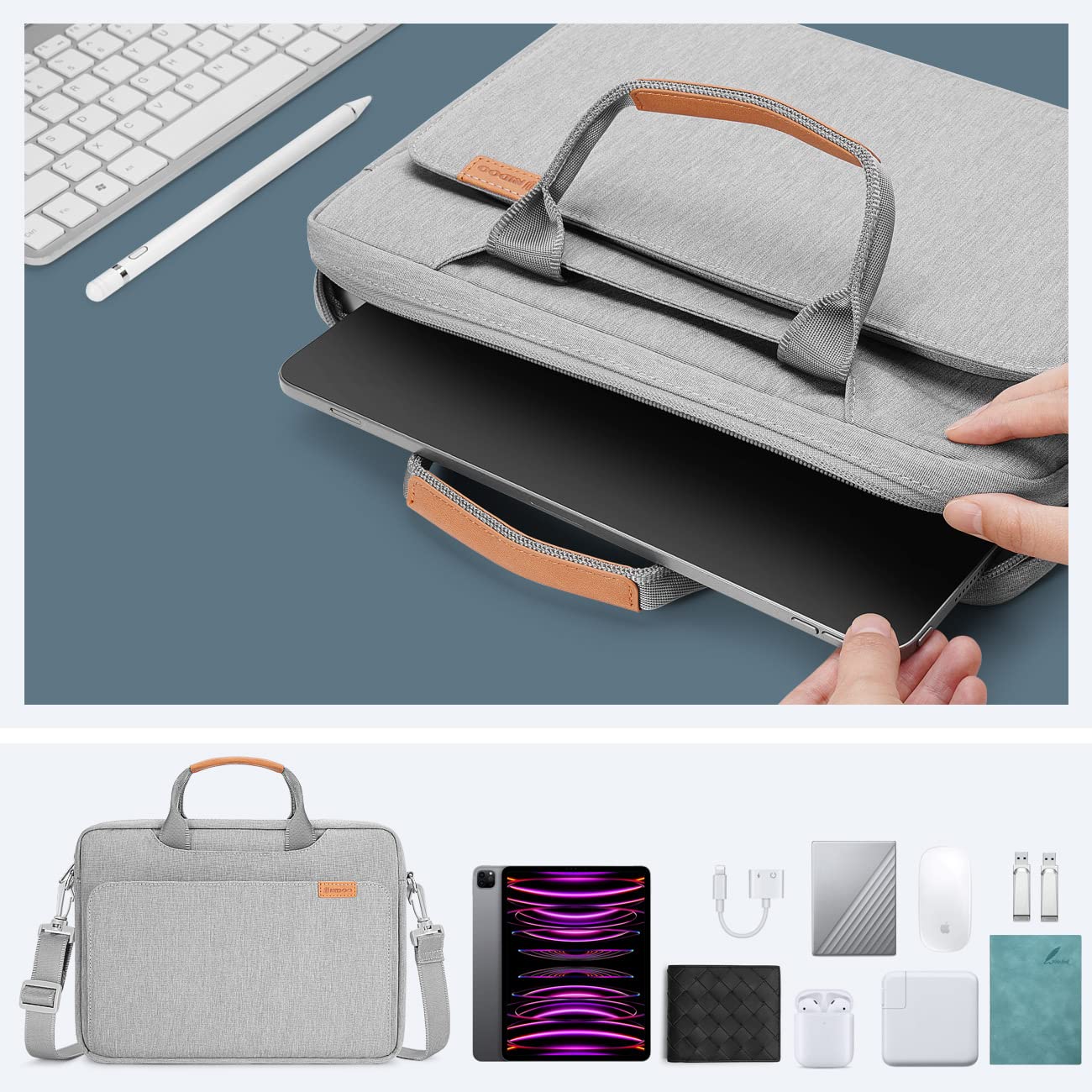 NIDOO Premium Laptop Sleeve Shoulder Bag - Compatible with 12.9