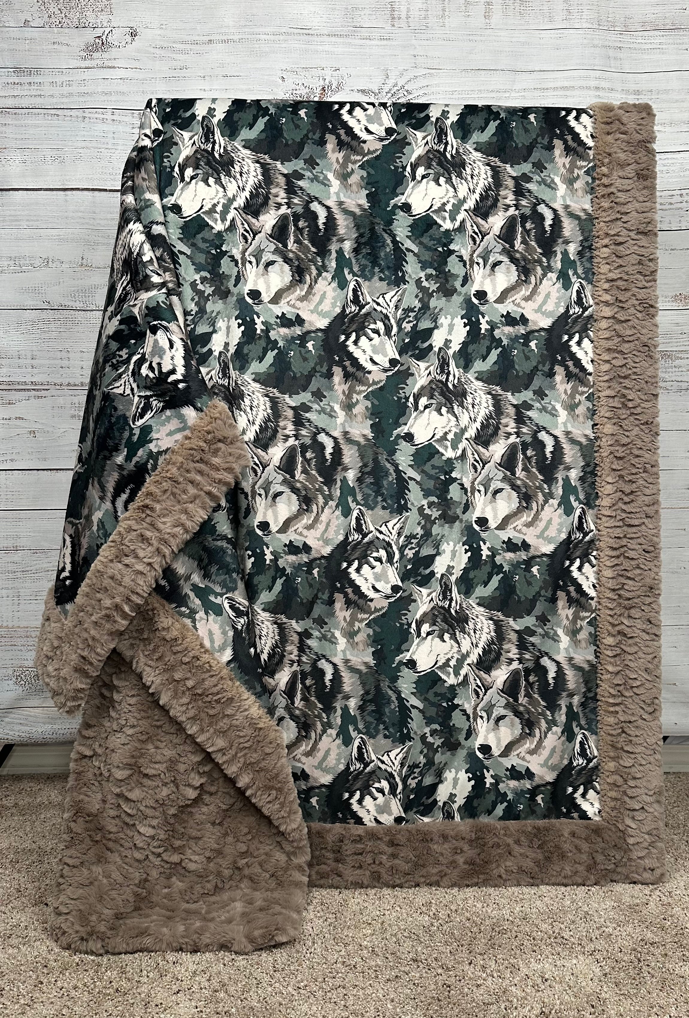 Premium Wolves Design Taupe Luxe Large 53x79 Minky Blanket - Ultra Soft & Cozy Throw for Bed, Couch, and Home Decor