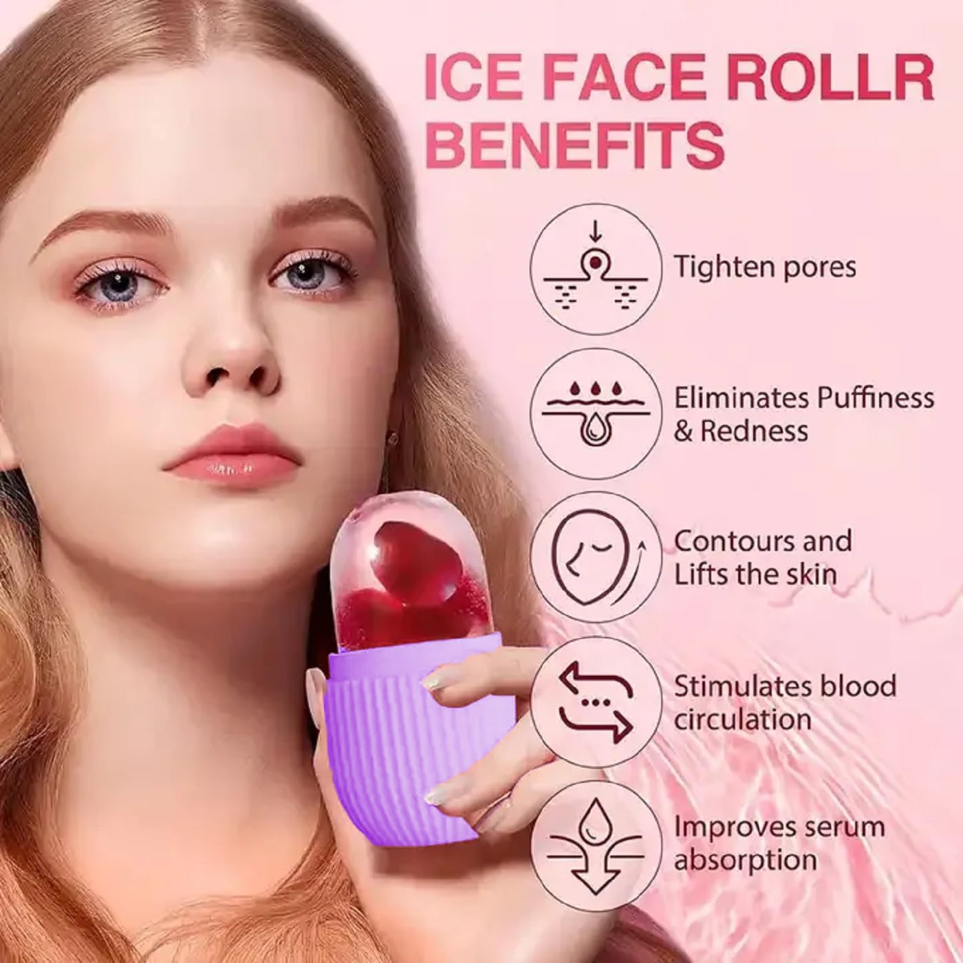 Natural Glow Ice Roller for Face, Eyes & Neck – Reusable Anti-Wrinkle Silicone Facial Massager (2-Pack, Violet) | Reduce Puffiness & Dark Circles, Soothe Skin for a Radiant Look – Perfect for Morning Routine & Post-Workout Recovery