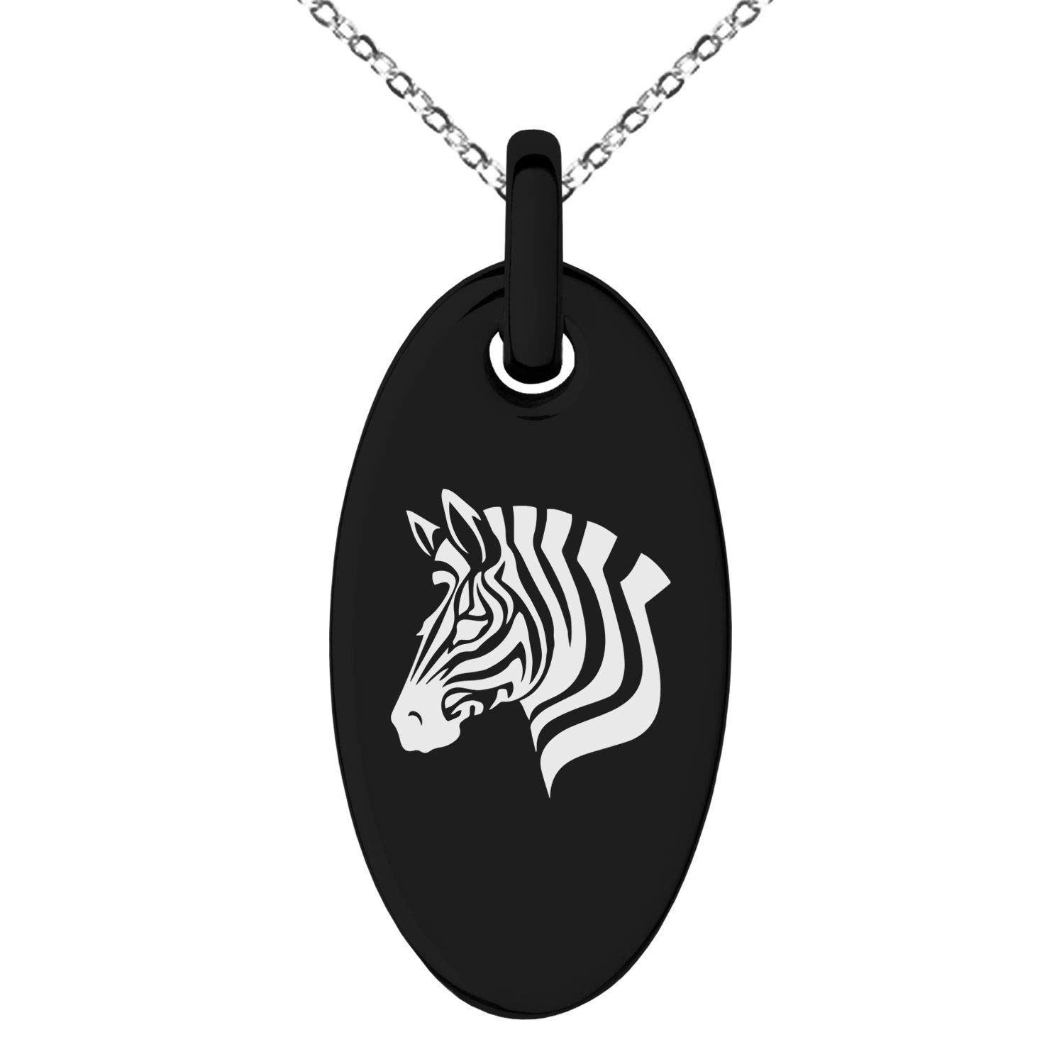 Tioneer Stainless Steel Zebra Small Oval Charm Pendant Necklace for Women - Animal Jewelry Gift for Her, Birthday, Anniversary, Valentine's Day