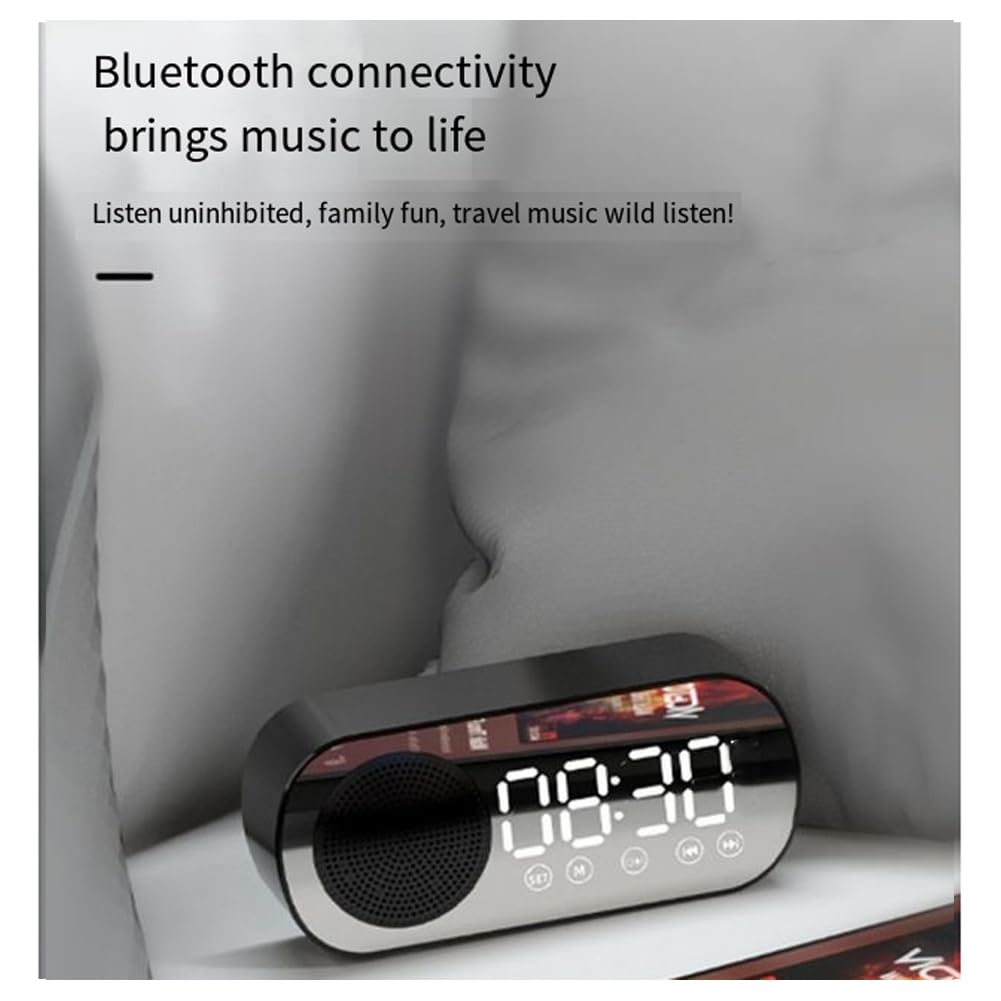 Wireless Bluetooth Speaker with Alarm Clock, FM Radio & TF Card Support - Portable Home & Office Speaker for Music, Podcasts & Wake-Up Calls - White