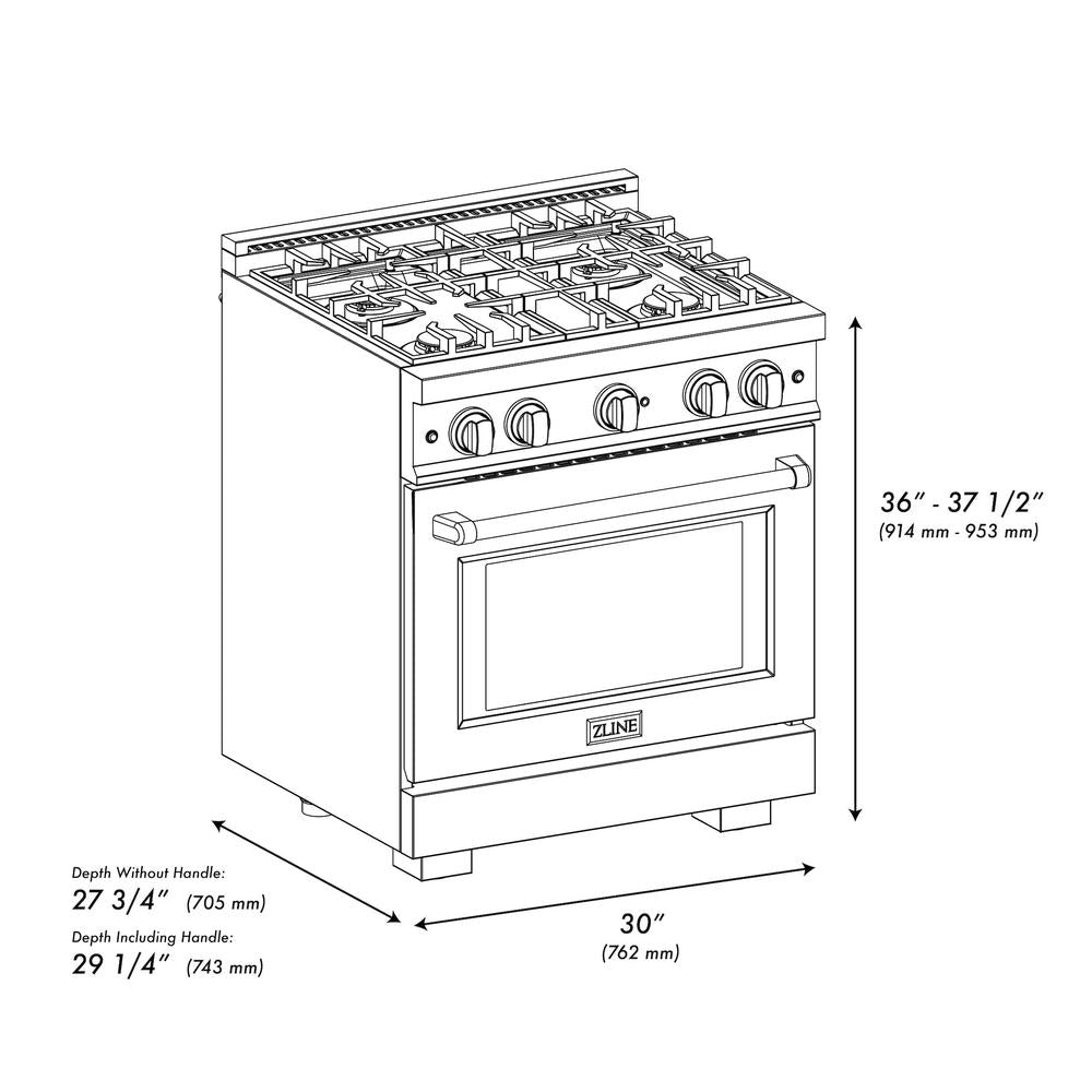 ZLINE Autograph Edition 30-inch 4.2 cu ft Gas Range with 4 Burner Cooktop & Convection Oven - Stainless Steel with White Matte Door & Polished Gold Accents - Perfect for Modern Kitchens & Professional Cooking (HGRZ WM 30 G)