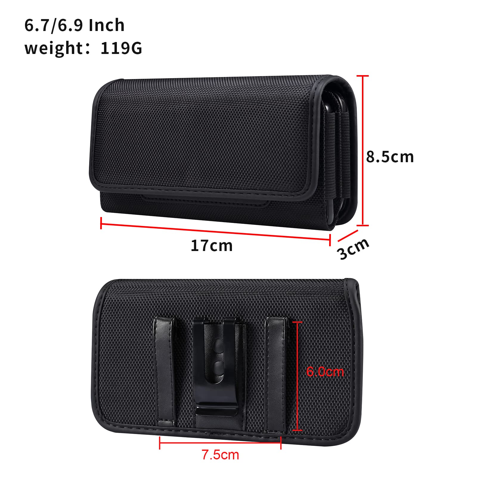 Dual Nylon Phone Case Pouch with Belt Clip & Loop Holster for iPhone 15/14 Pro Max, Samsung Galaxy S23 Ultra/S22+/S23 FE/S20 FE/Note 20 Ultra/A53/A54, Google Pixel 6, OnePlus 11 - Perfect for Outdoor Activities, Work & Travel