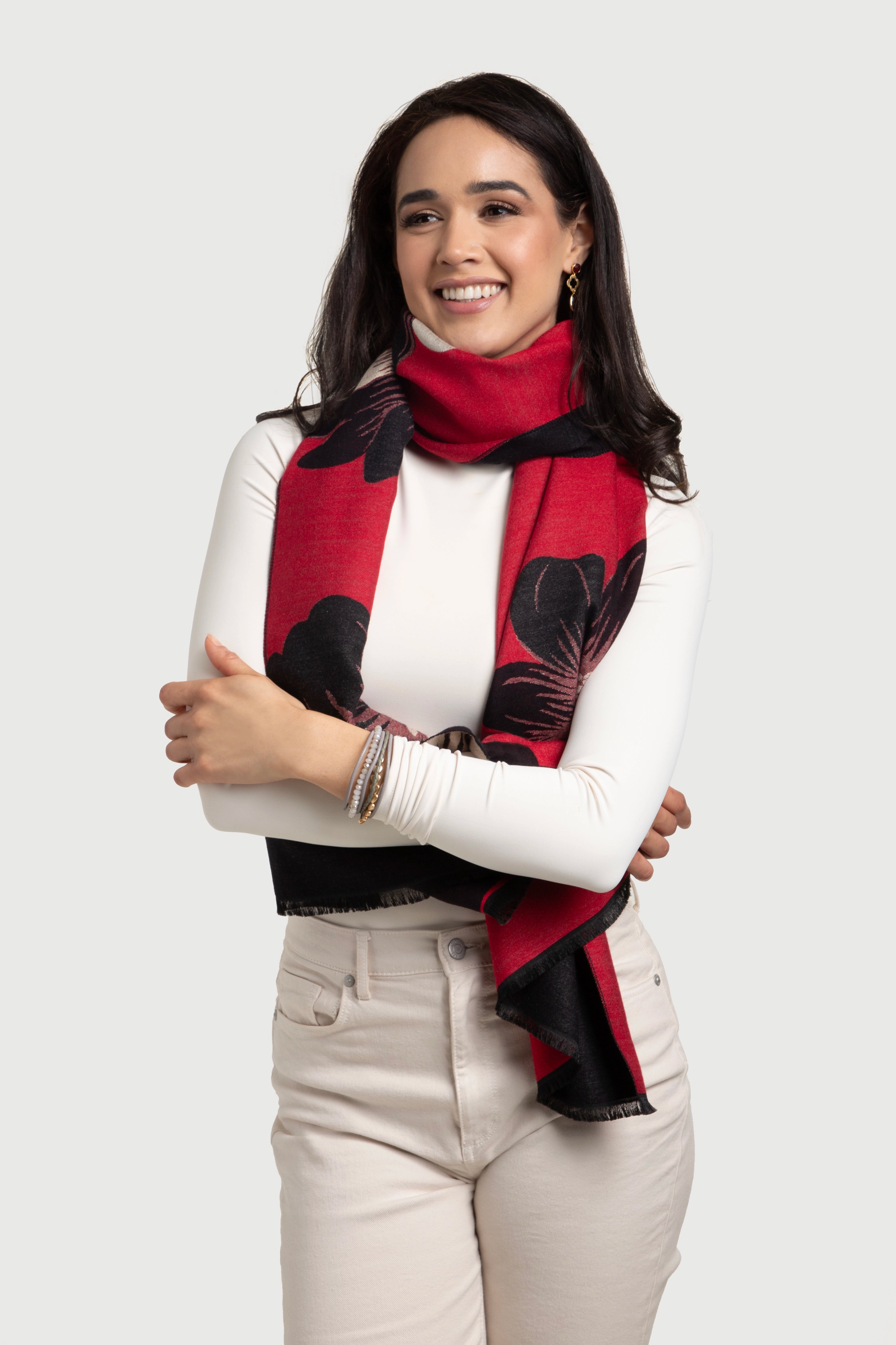 Fresh Floral Reversible Scarf - Lightweight Fashion Accessory for Women - Perfect for Spring Outfits, Office Wear & Special Occasions