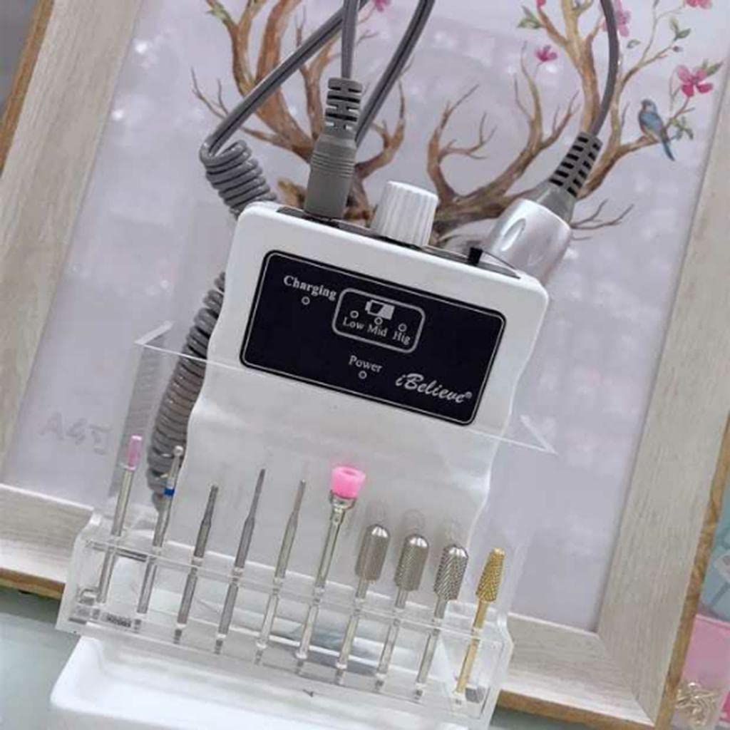 Professional Acrylic Nail Drill Machine with 5 Drill Bits & Clear Holder Stand - Portable Nail Art Tool for Salon, Home Manicure & DIY Nail Design