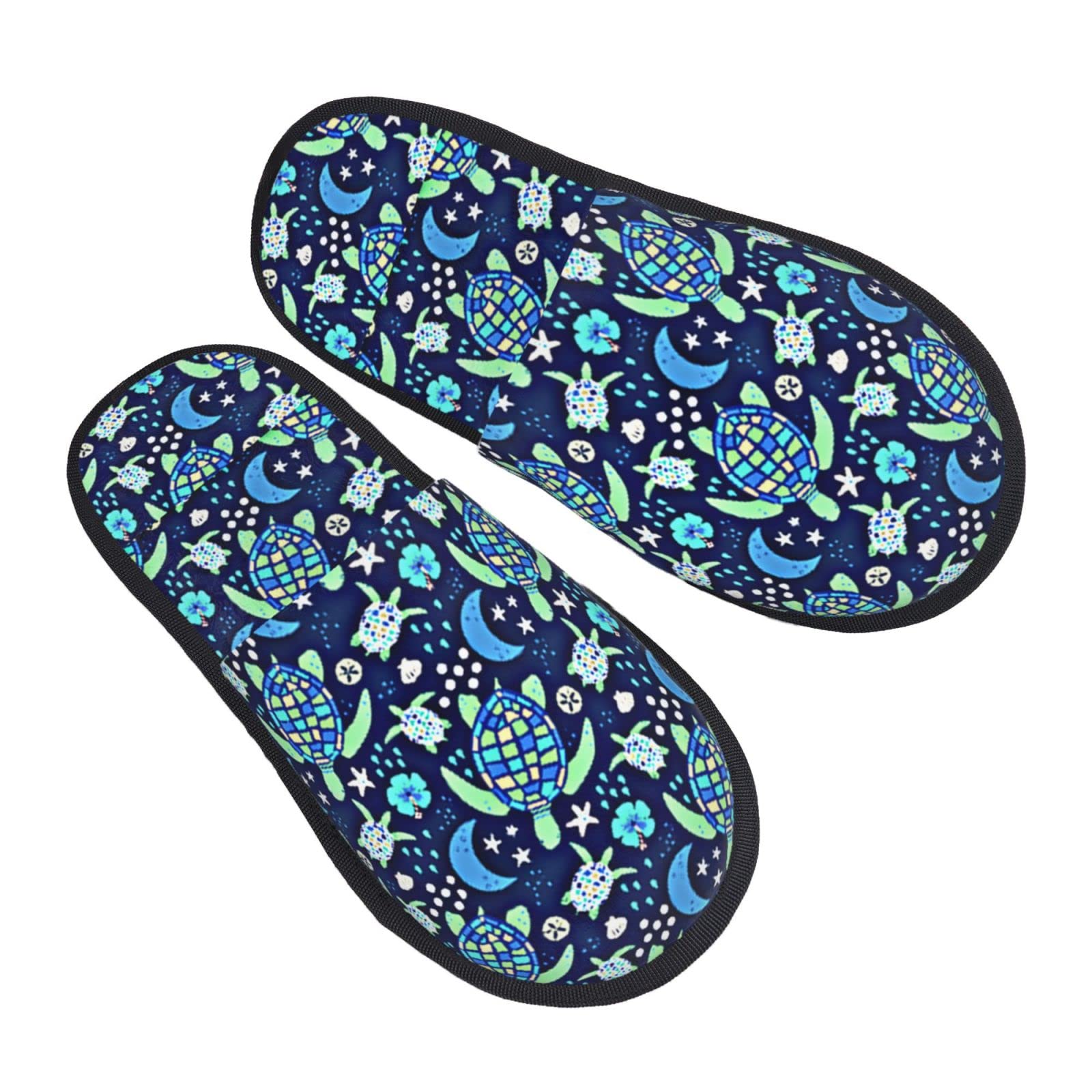 Unisex Indoor Furry Slippers - Turtle Moonlit Walk Galaxy Design with Anti-Skid EVA Sole - Cozy House Shoes for Women & Men - Perfect for Relaxing at Home, Lounging & Winter Comfort