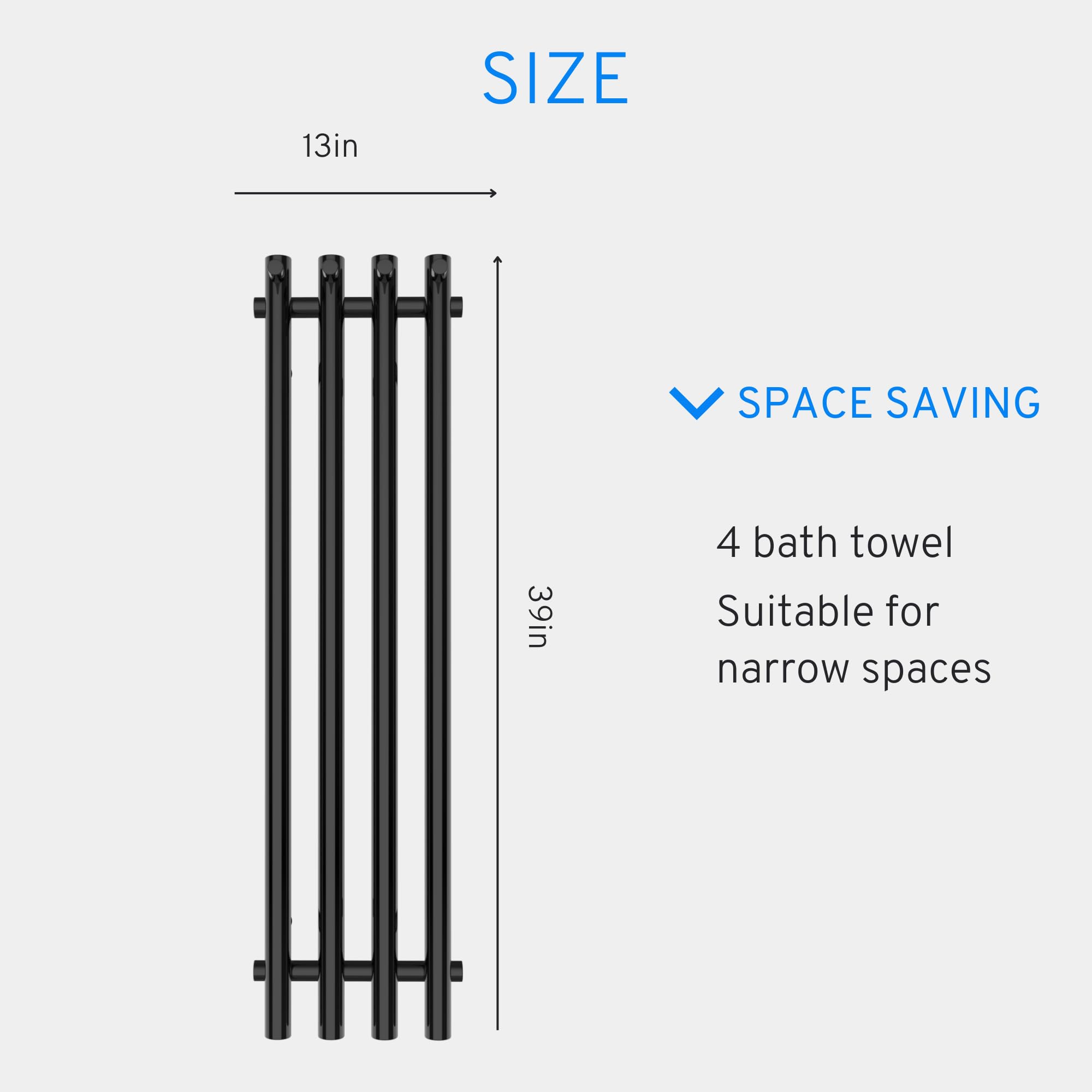 Premium Heated Towel Rack - Adjustable Timer & Wall Mounted Towel Warmer for Bathroom | Hardwired or Plug-in Vertical Towel Heater (Black) | Perfect for Spa-Like Luxury & Cozy Bathroom Experience