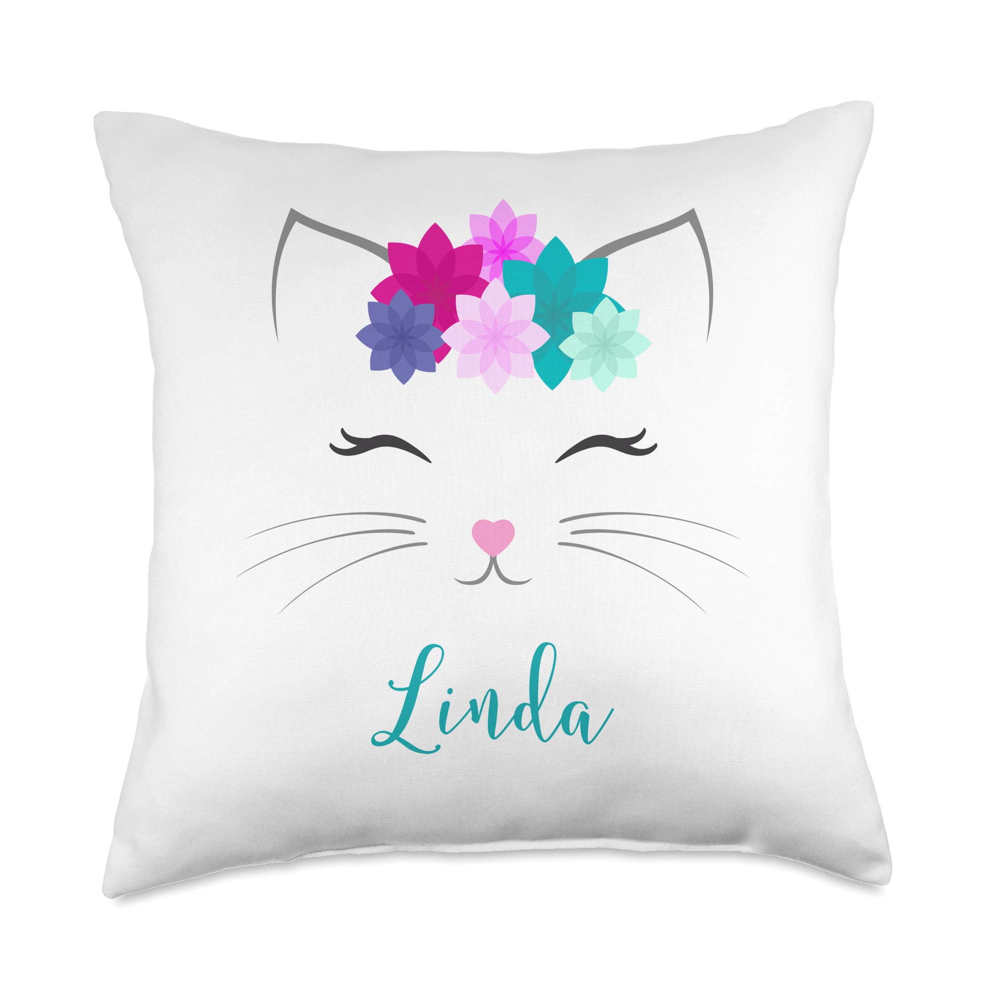 Personalized Linda Name Gift for Girls - Cute Kitty Cat Throw Pillow for Bedroom Decor | Perfect for Birthday Gifts, Kids Room Decor & Cozy Home Accessories