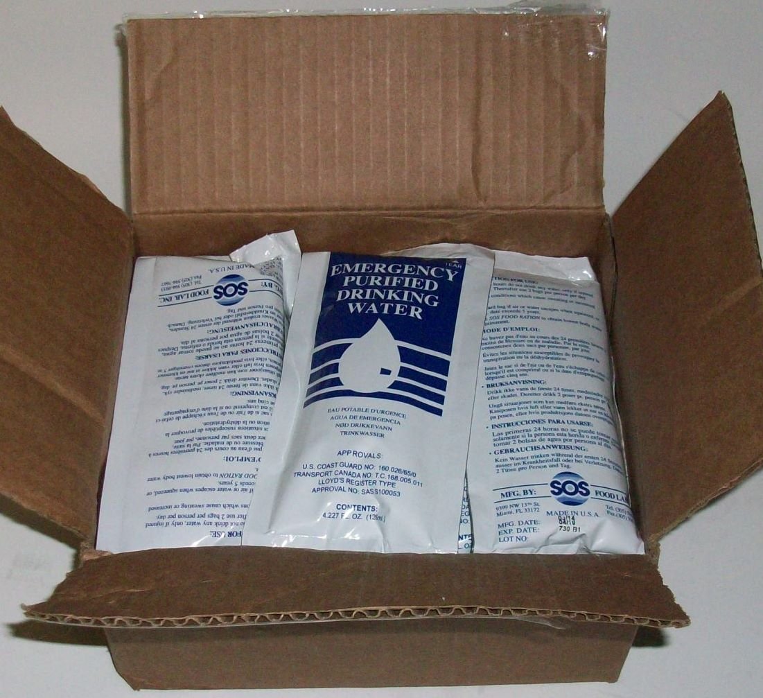 SOS Food Lab Emergency Water 4.22 oz Packets (24 Pack) - Long Shelf Life Survival Water for Camping, Hiking & Disaster Preparedness