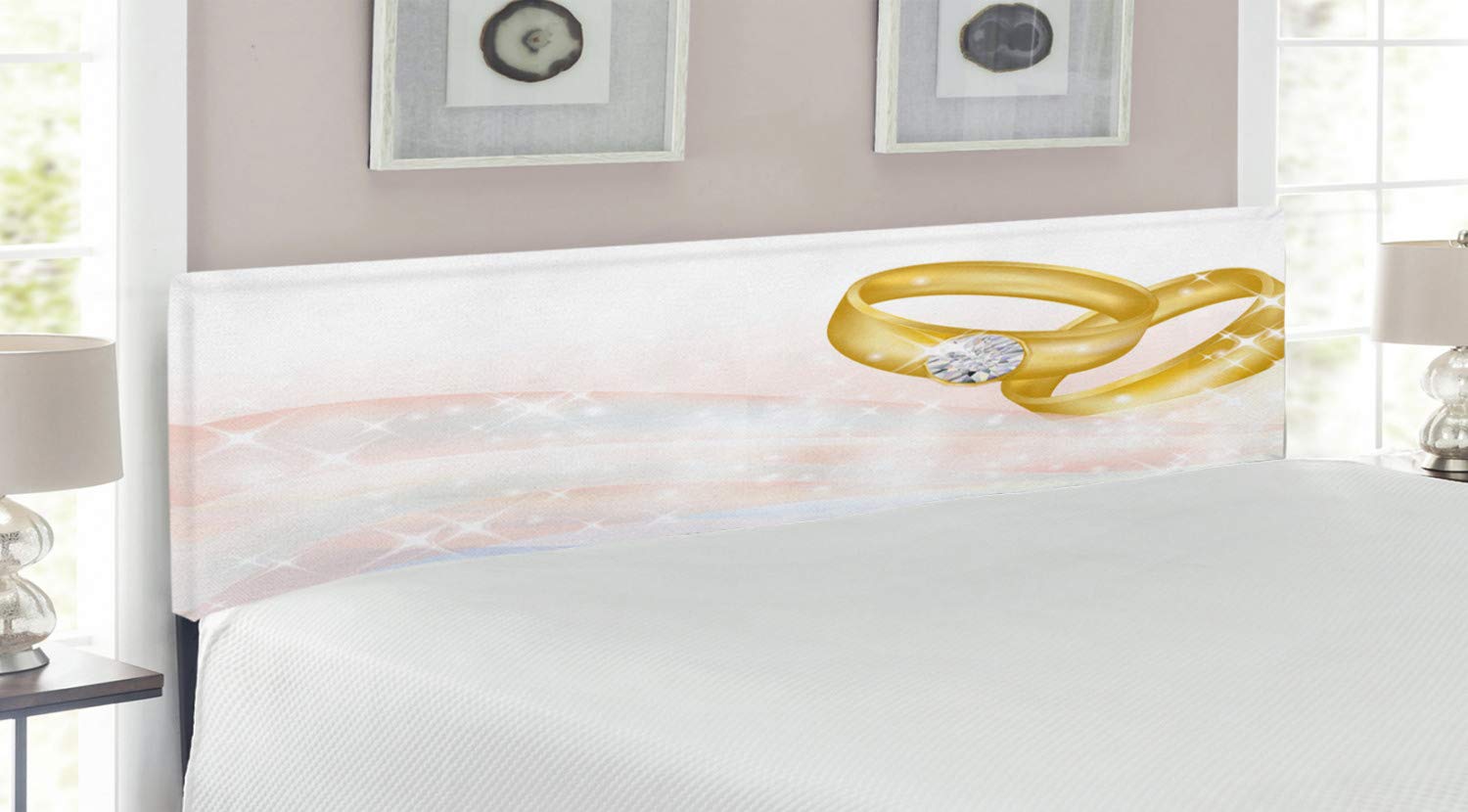 Ambesonne King Size Upholstered Headboard with Memory Foam - Romantic Wedding Rings Abstract Design in Pale Blue & Pink | Perfect for Master Bedroom Decor, Wedding Gift & Luxury Bedroom Upgrade