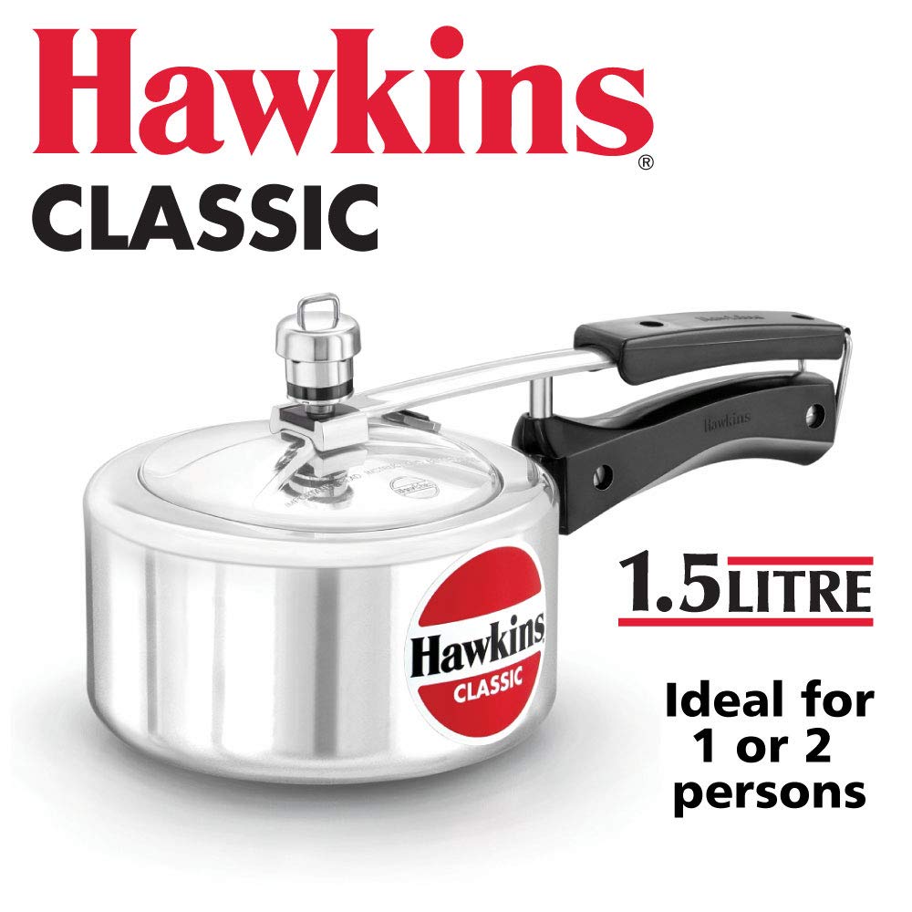 Hawkins CL15 Classic 1.5L Aluminum Pressure Cooker - Fast Cooking for Soups, Stews & Rice | Perfect for Home & Camping Use
