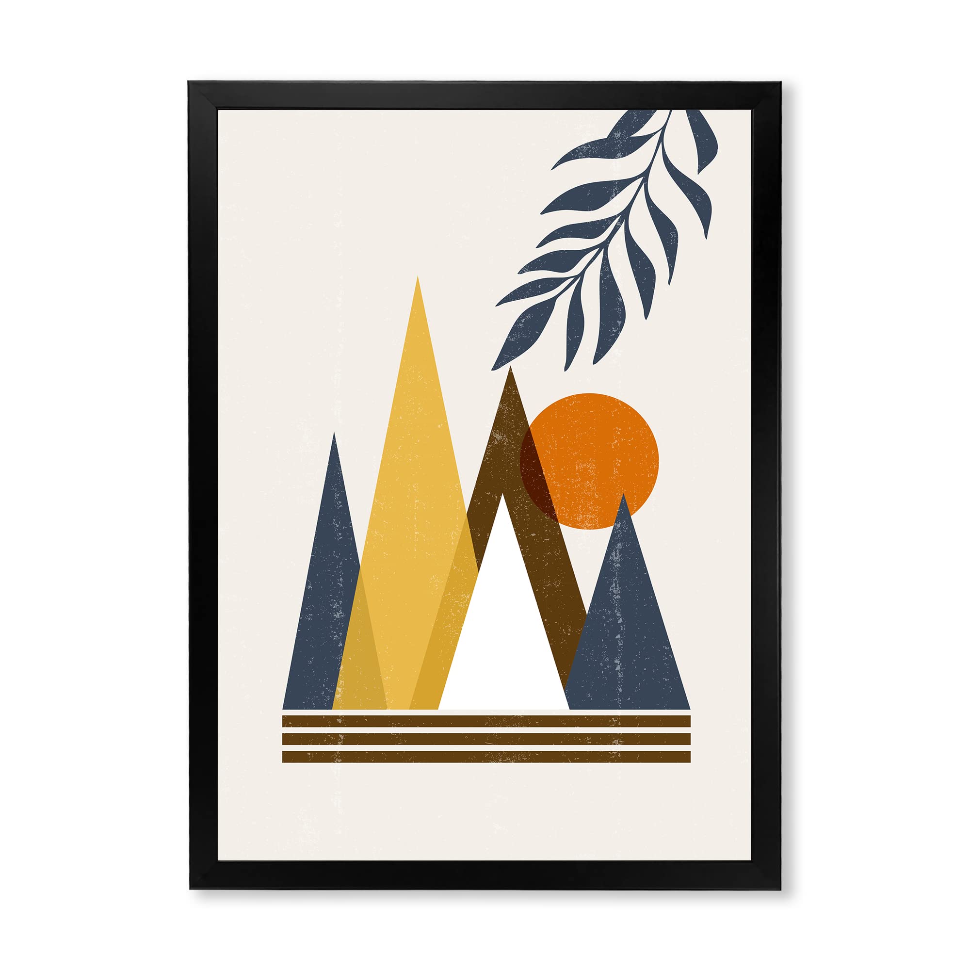 Abstract Sun and Moon Mountain Landscape Framed Wall Art - Modern Home Decor for Living Room, Bedroom & Office