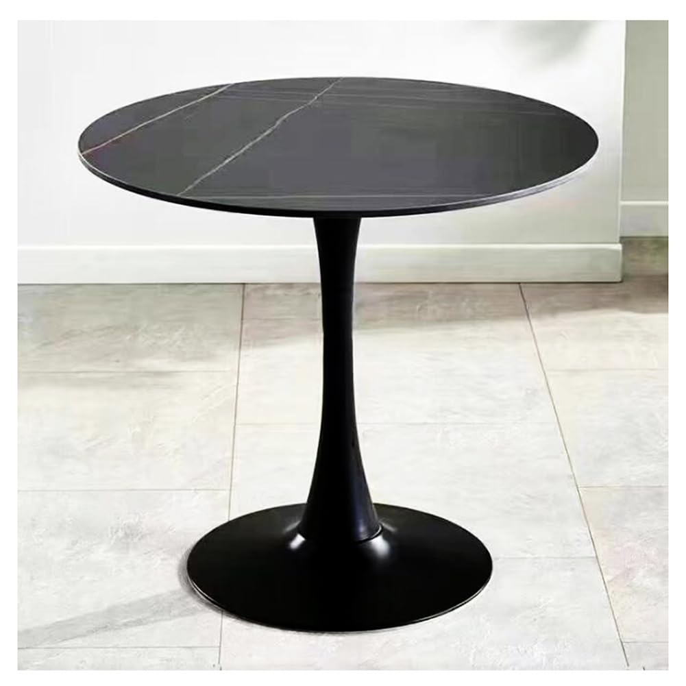 Modern Round Tulip Bistro Table with Granite Top & Metal Pedestal - Kitchen Dining Table, Coffee Table, End Table for Home, Cafe, Restaurant & Outdoor Use
