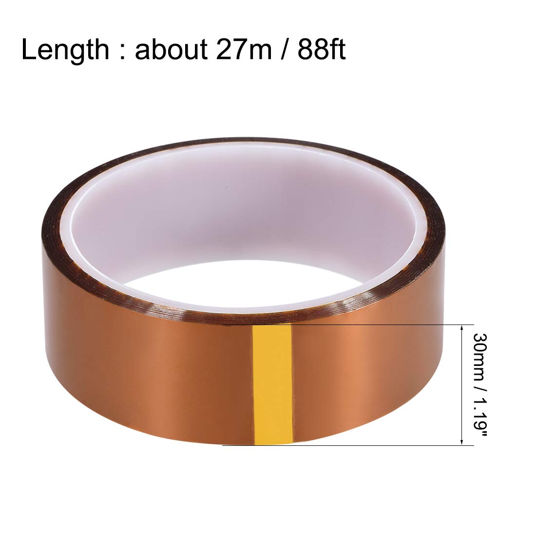 High Temperature Heat Resistant Tape - 30mm x 27m (88ft) Polyimide Film Adhesive for Heat Transfer, PCB Repair & Electronics Insulation - Ideal for 3D Printing, Soldering & Industrial Applications