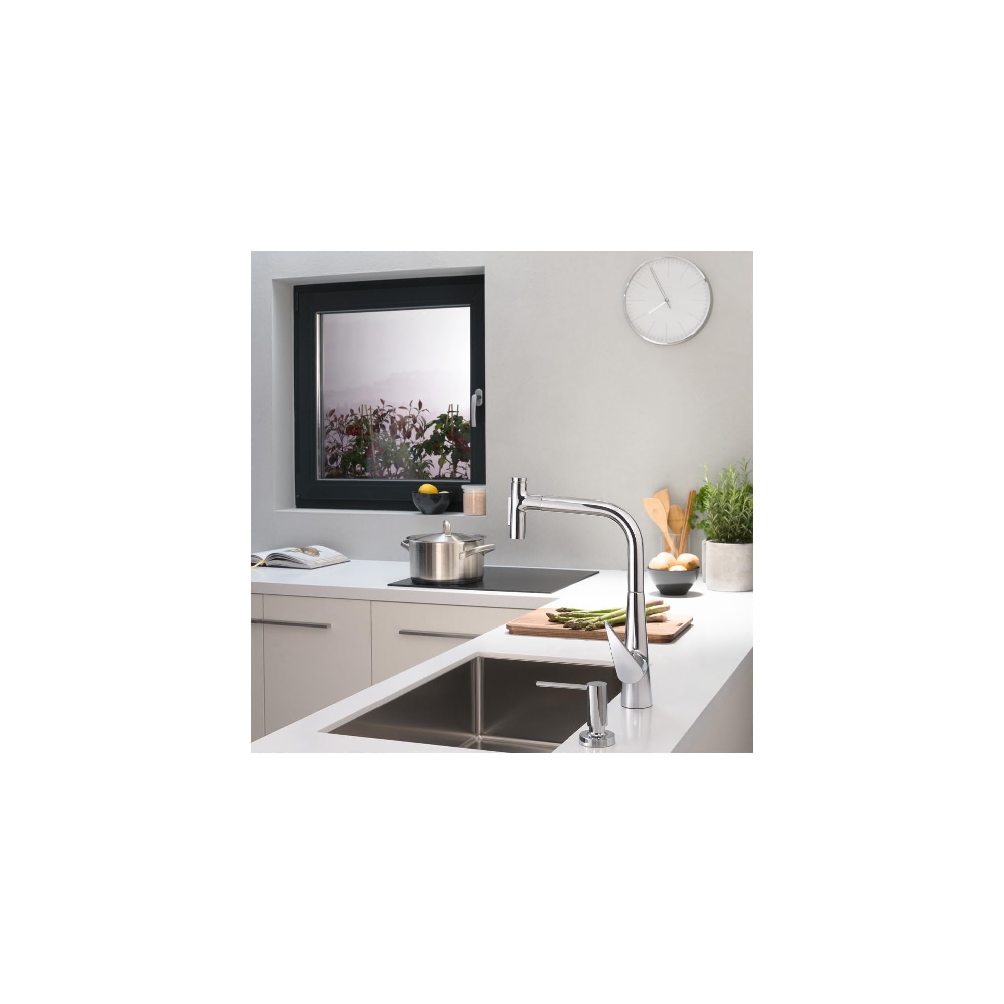 Hansgrohe Talis Select S Chrome Single-Handle Pull-Out Sprayer Kitchen Faucet - Modern Chrome Finish for Easy Cleaning & Food Prep (Model 72823001) | Perfect for Home Kitchens, Restaurants & RV Sinks