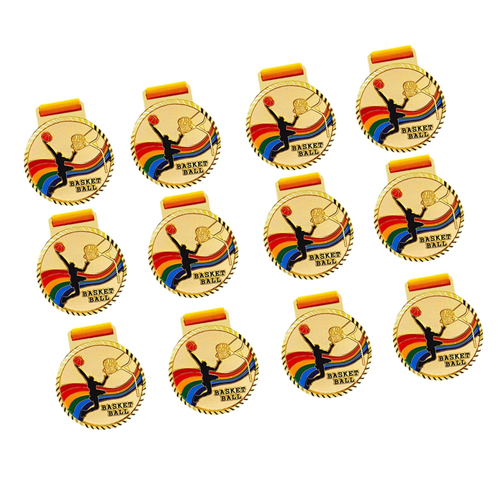 Amagogo 12pcs Basketball Medals - 6.8cm Zinc Alloy Awards with Ribbons for Sports Competitions