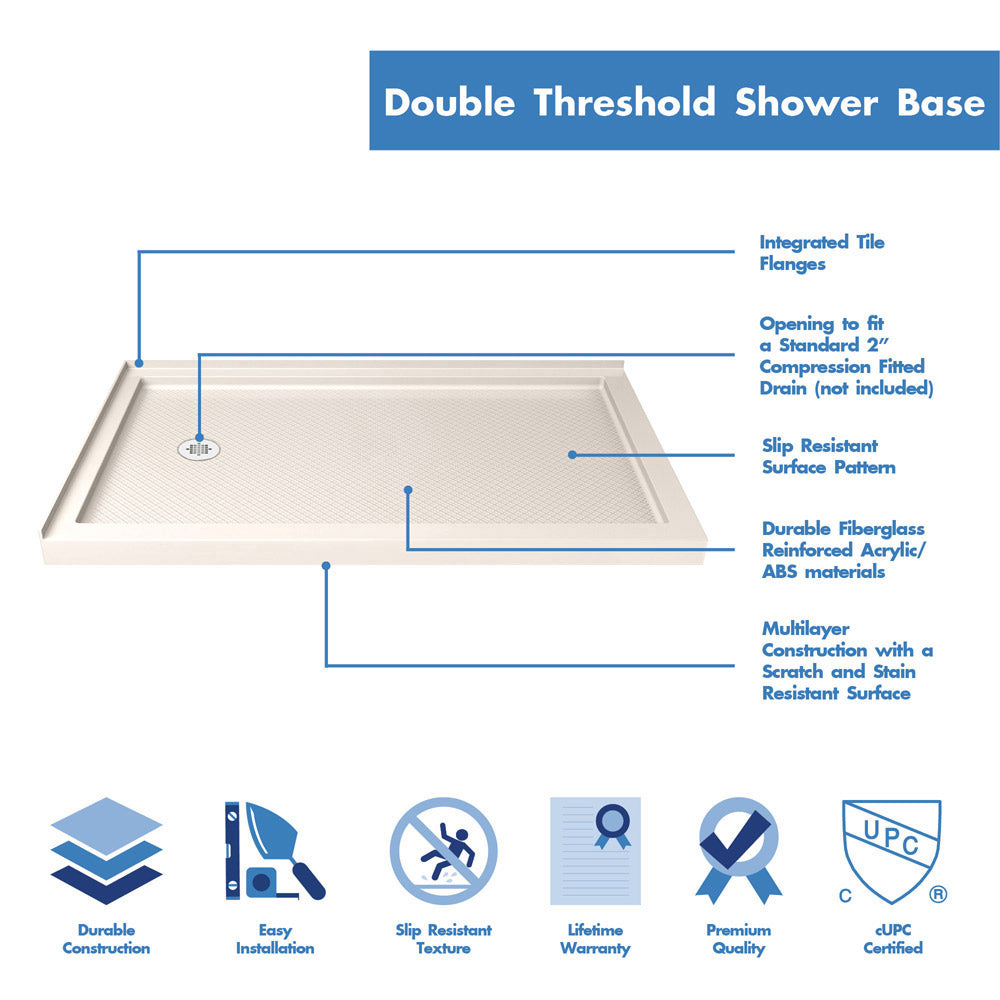 DreamLine Flex 36x60x74.75 Inch Semi-Frameless Pivot Shower Enclosure with SlimLine Base Kit - Modern Bathroom Upgrade for Small Spaces & Luxury Homes