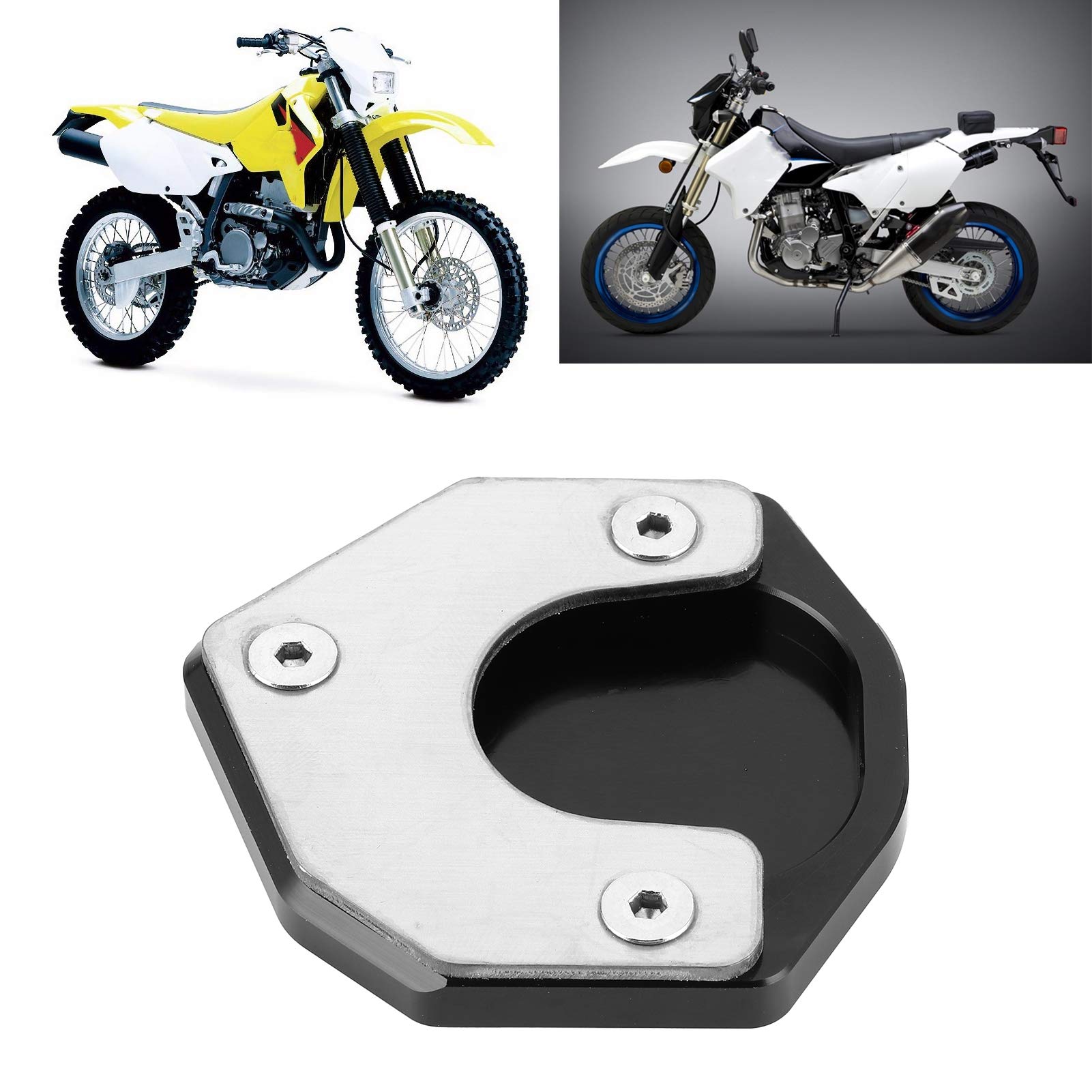 Qiilu Motorcycle Kickstand Extension Pad - Enlarged Plate Pad KSP-135-BLK Compatible with Suzuki DRZ400S/E DRZ400SM 2000-2020 - Perfect for Off-Road, Parking & Uneven Surfaces