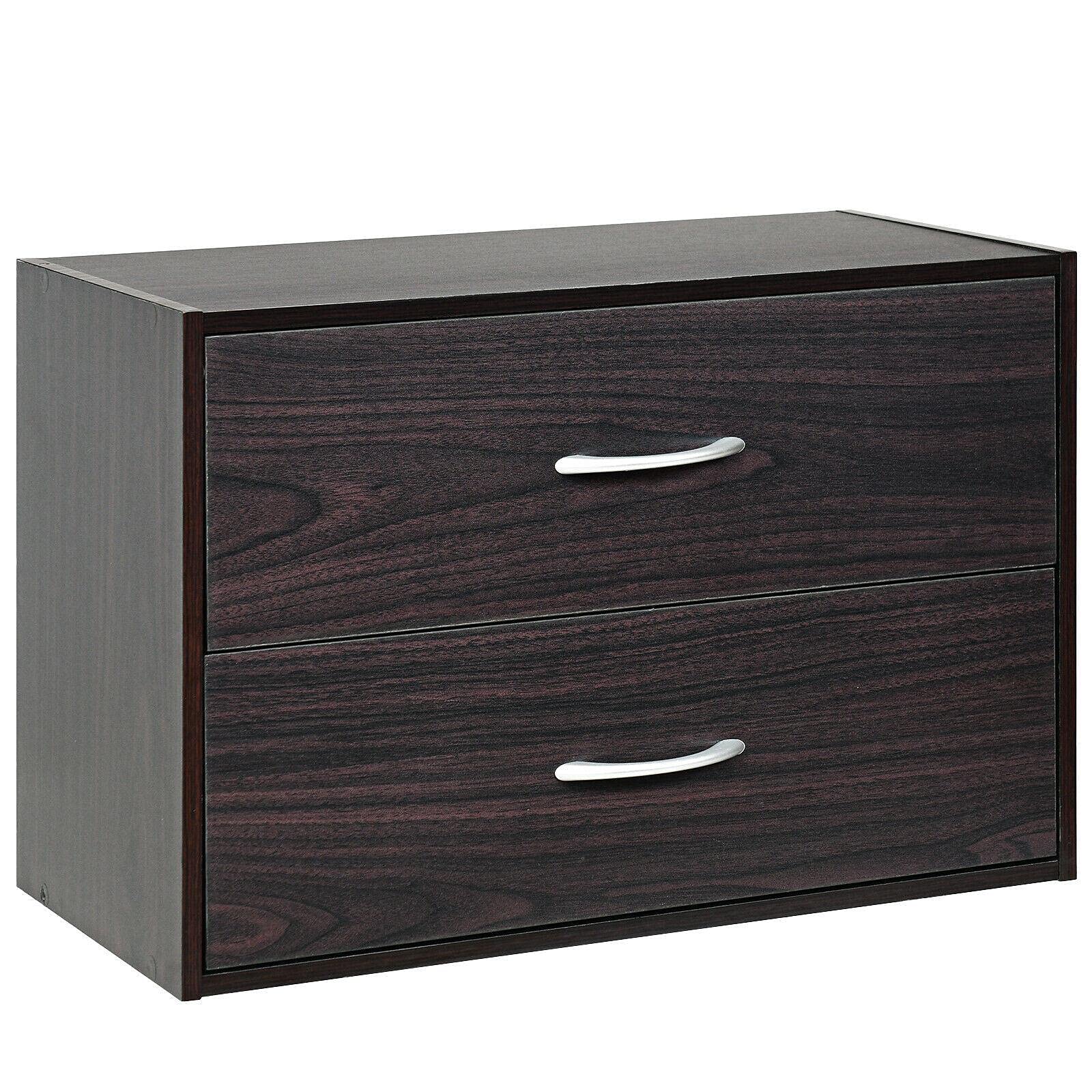 2-Drawer Stackable Organizer - Horizontal Storage Cabinet Dresser Chest in Espresso Finish - Mikalo Bedroom Dresser for Clothes & Accessories | Perfect for Bedroom, Office & Small Space Organization