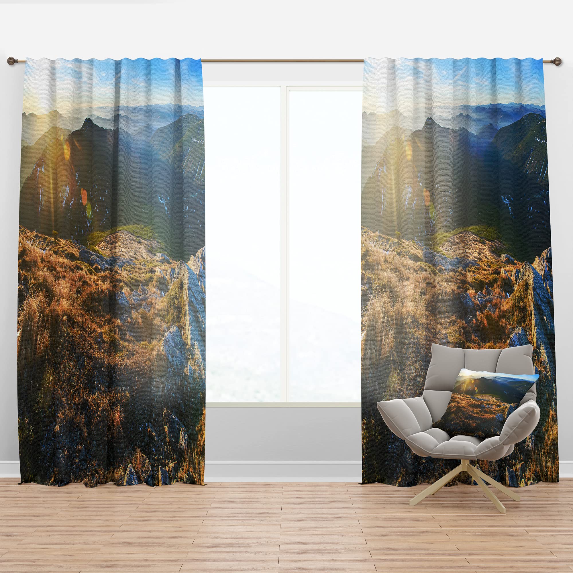 DesignQ Thermal Insulated Blackout Curtains - 'Mountains Glowing in Sunlight' Pattern - 52x90 Inch Single Panel Window Drapes for Bedroom & Living Room - Energy Saving, Noise Reducing & Light Blocking for Better Sleep