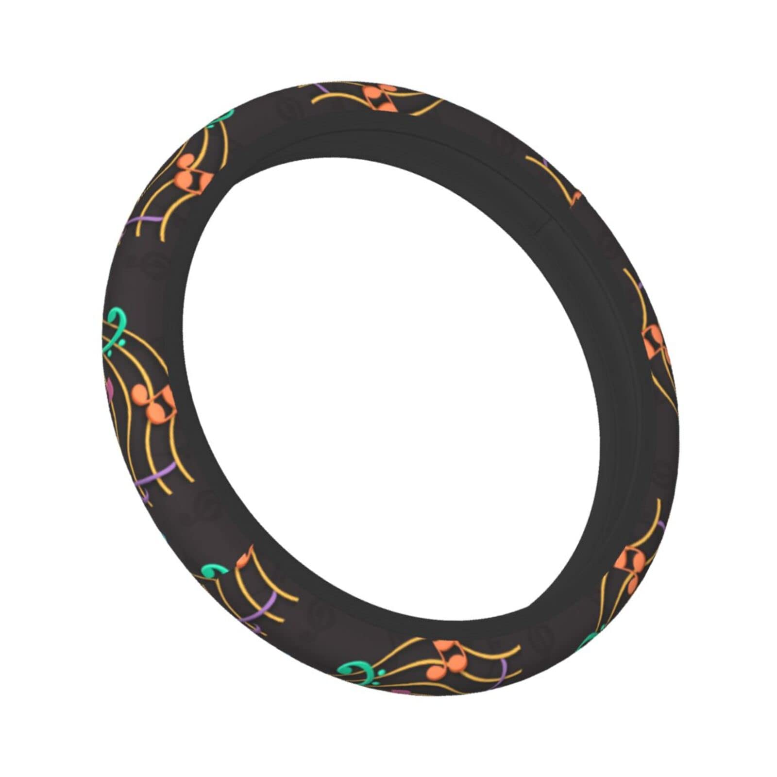 15 Inch Universal Colorful Musical Notes Steering Wheel Cover - Soft Neoprene Car Wheel Protector with Music Note Print - Perfect for Cars, Trucks & SUVs - Great Gift for Music Lovers & Drivers