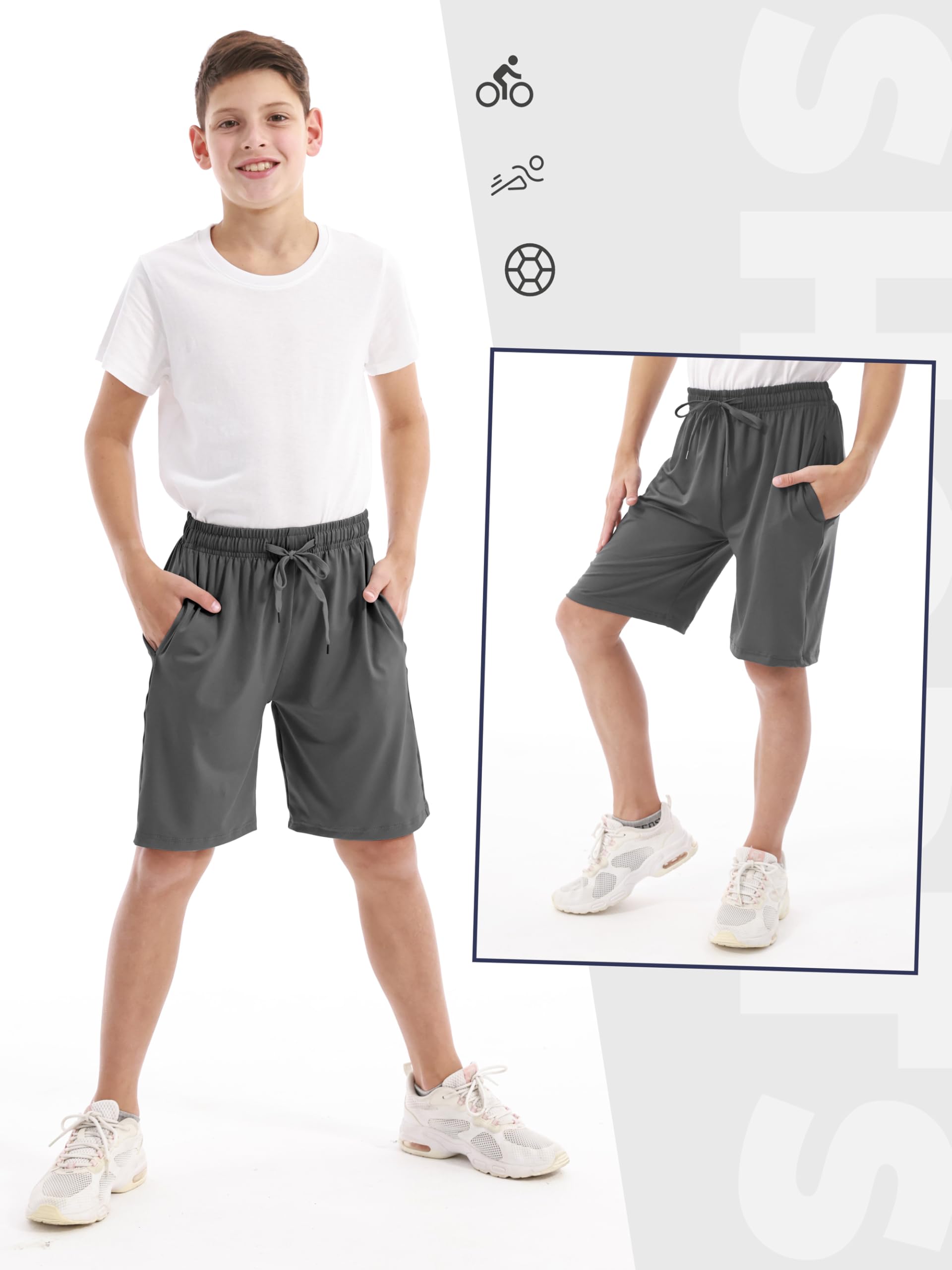 Resinta 5 Pack Boys Athletic Shorts - Quick Dry Gym & Basketball Shorts with Pockets - Perfect for Sports, Workouts, and Casual Wear