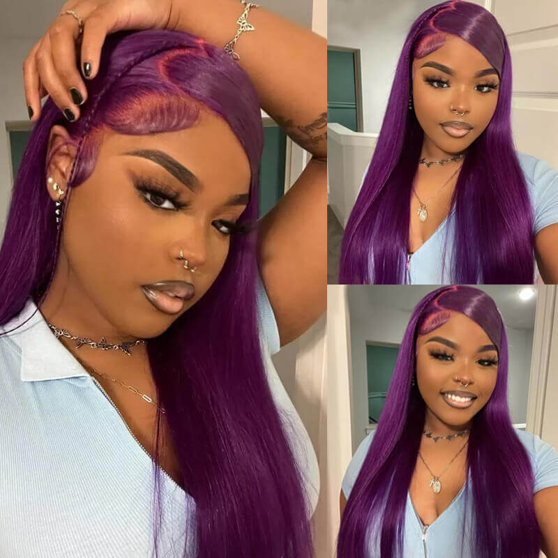 Eullair Dark Purple Glueless Body Wave Lace Front Wig - Affordable Human Hair Wig for Brown Skin Women | Perfect for Daily Wear, Cosplay & Special Occasions