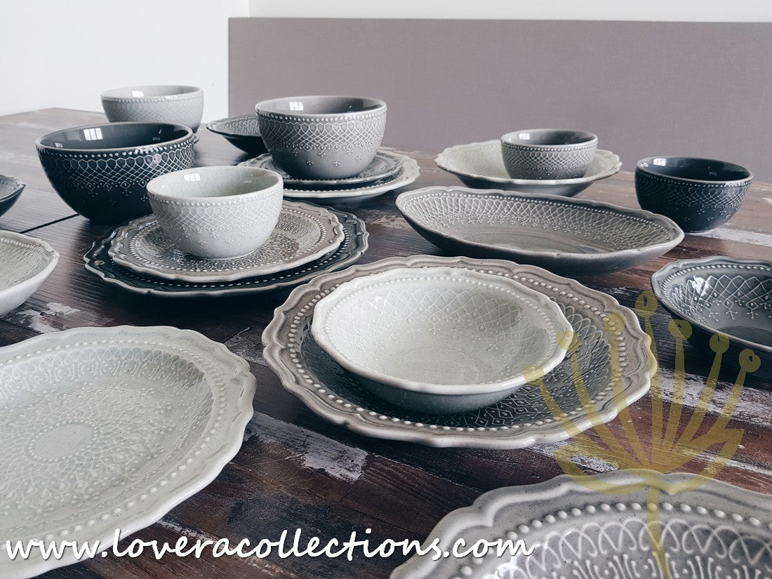 French Lace Dinnerware Set - Elegant Porcelain Plates & Bowls for Formal Dining, Wedding Reception & Holiday Table Setting (50% Off Limited Time Sale)