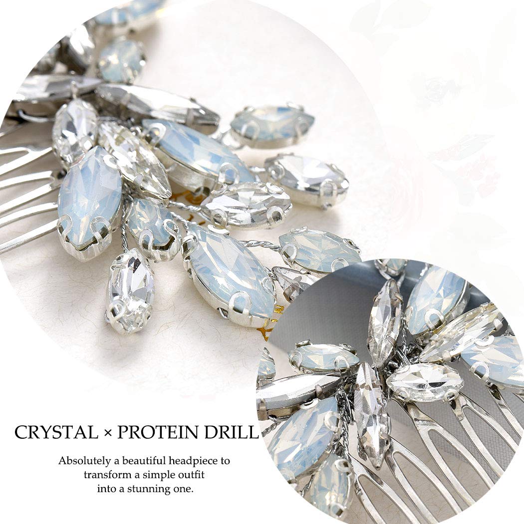 Elegant Silver Wedding Hair Comb with Opal Crystal & Rhinestones – Bridal Hair Accessories for Women & Girls – Perfect for Weddings, Prom, and Formal Events