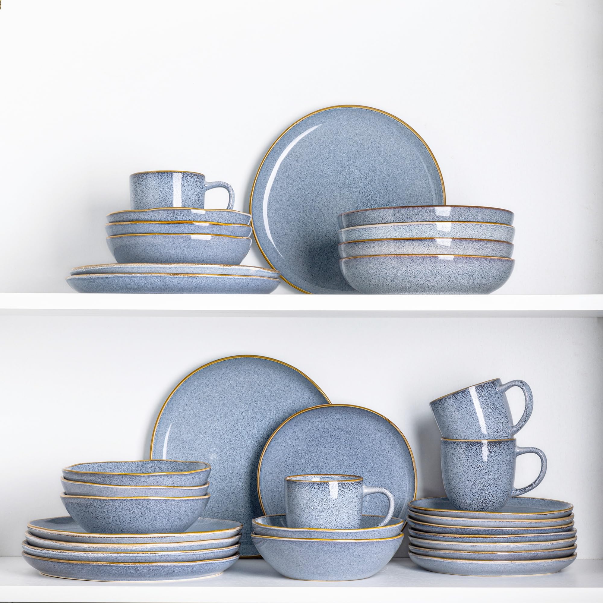 AmorArc Handmade Ceramic Dinnerware Set - 18-Piece Reactive Glaze Plates & Bowls | Chip & Crack Resistant, Dishwasher & Microwave Safe | Perfect for Family Dinners, Restaurant-Style Serving & Entertaining (Service for 6)