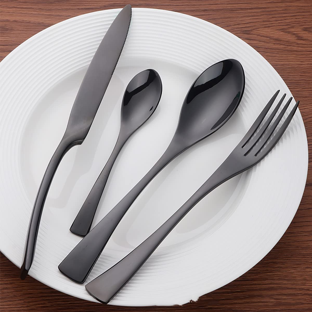 Premium 48-Piece Stainless Steel Flatware Set for 12 - Knives, Forks & Spoons - Dishwasher Safe Silverware for Home, Restaurant & Catering - Elegant Black Cutlery Set for Everyday Dining & Special Occasions