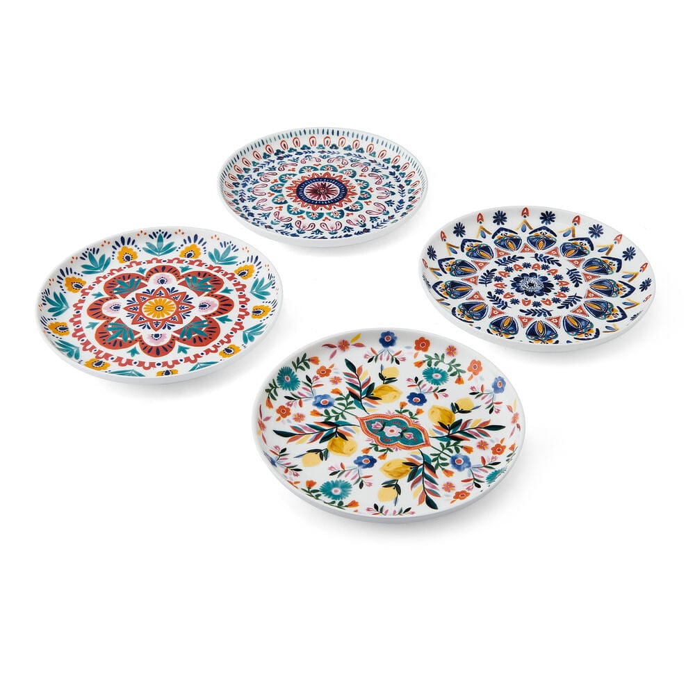 Hand-Painted Decorative Medallion Appetizer Plates - Set of 4 for Elegant Dinner Parties, Cocktail Events & Home Decor