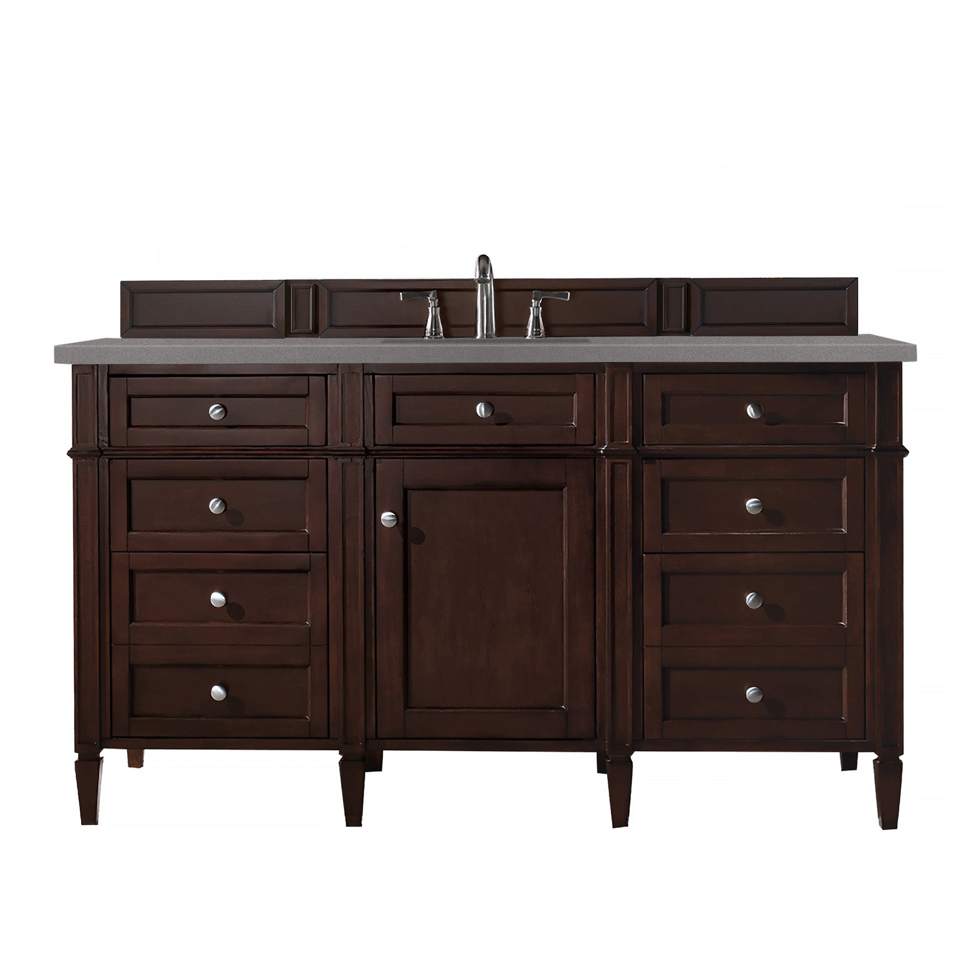 Brittany 60 Inch Burnished Mahogany Bathroom Vanity with 3CM Gray Expo Quartz Countertop - Perfect for Modern Master Bathrooms and Powder Rooms