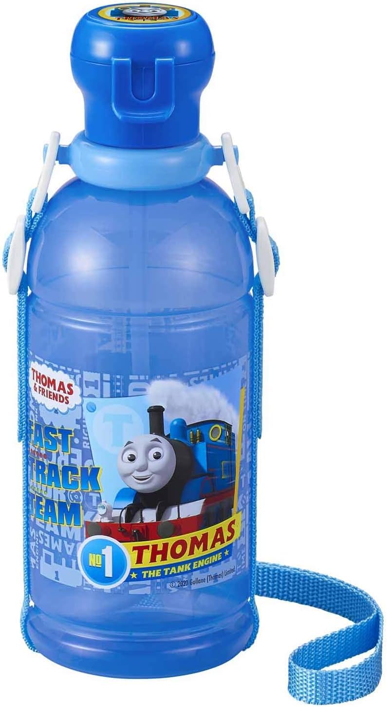 OSK Plastic Thomas & Friends No.3 Water Bottle with Strap & Straw - BPA Free Kids Drink Bottle, Made in Japan, Blue - Perfect for School, Travel & Outdoor Activities