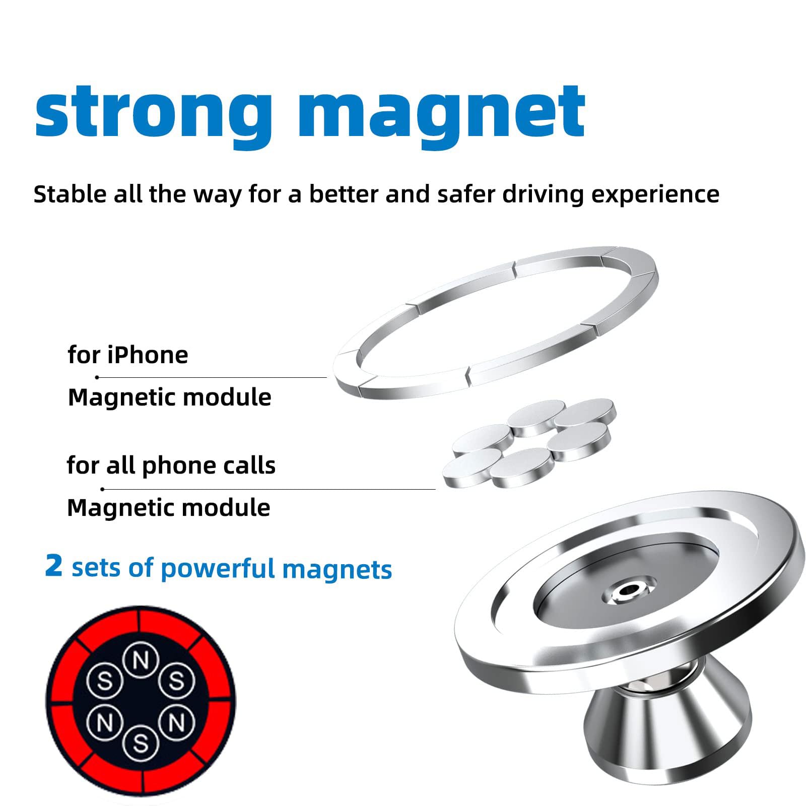 Super Strong Magnetic Phone Holder for Car - 360° Rotatable Universal Dashboard Mount Compatible with All Smartphones (Black) | Perfect for Hands-Free Navigation, Safe Driving & Road Trips